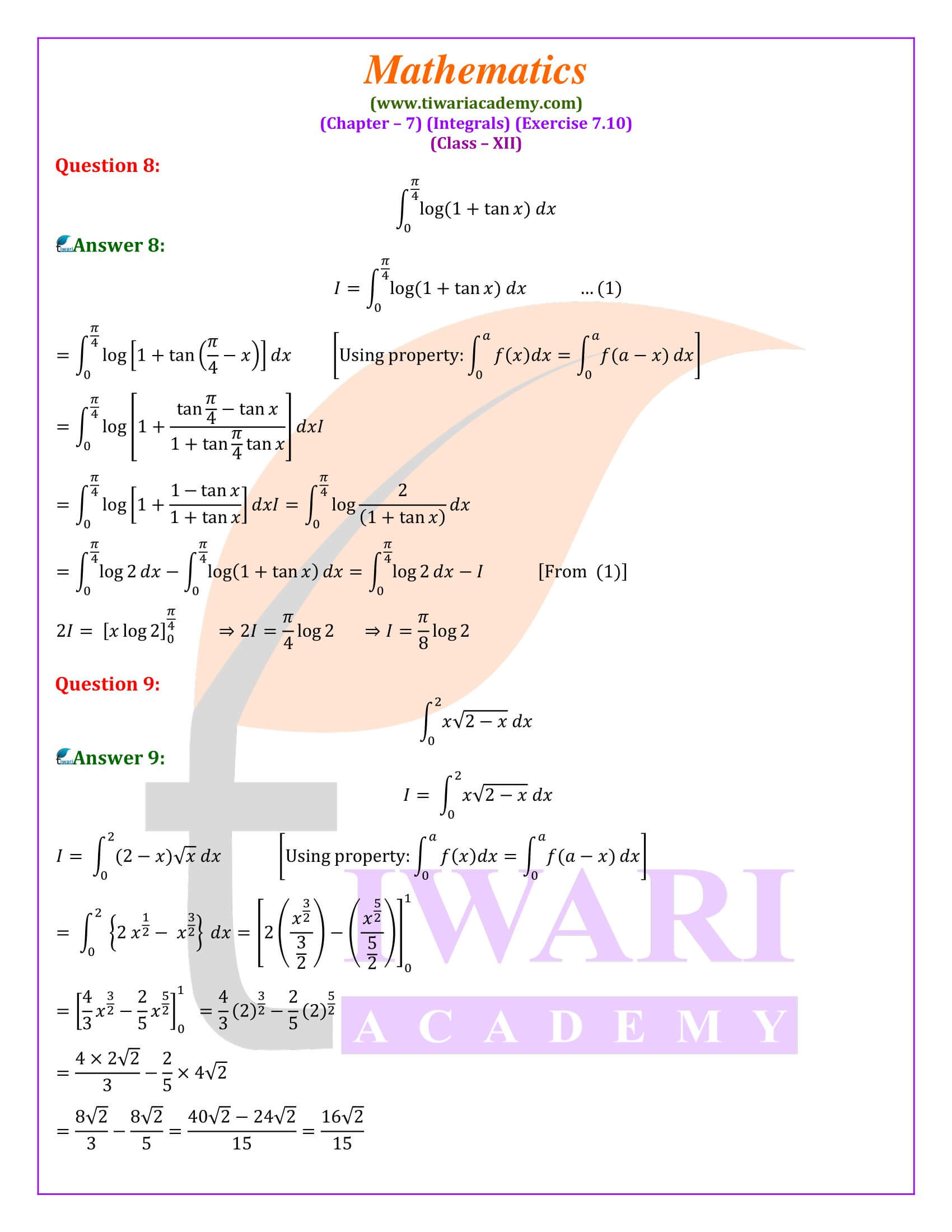 CBSE Class 12 Maths Exercise 7.10 solutions