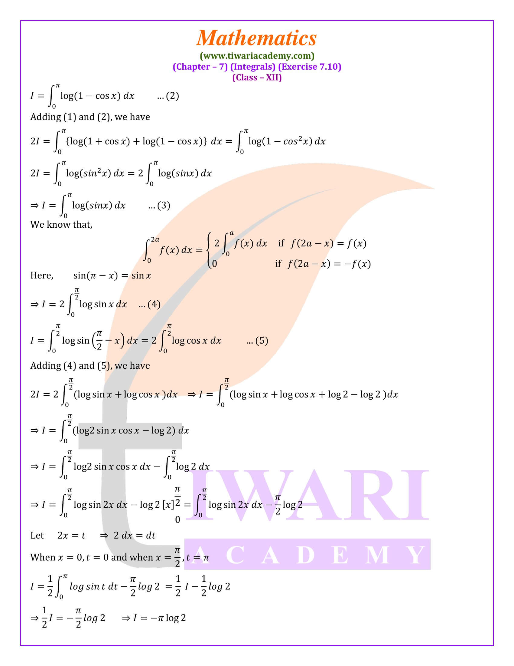 Class 12 Maths Exercise 7.10 rationalised solutions