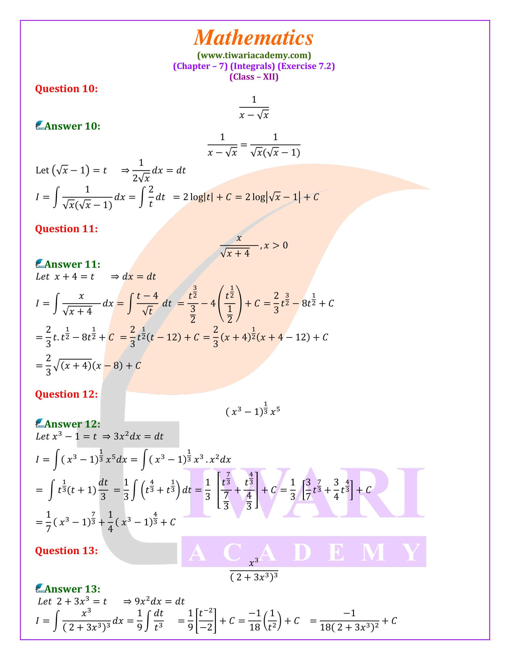 New solutions for Class 12 Maths Exercise 7.2