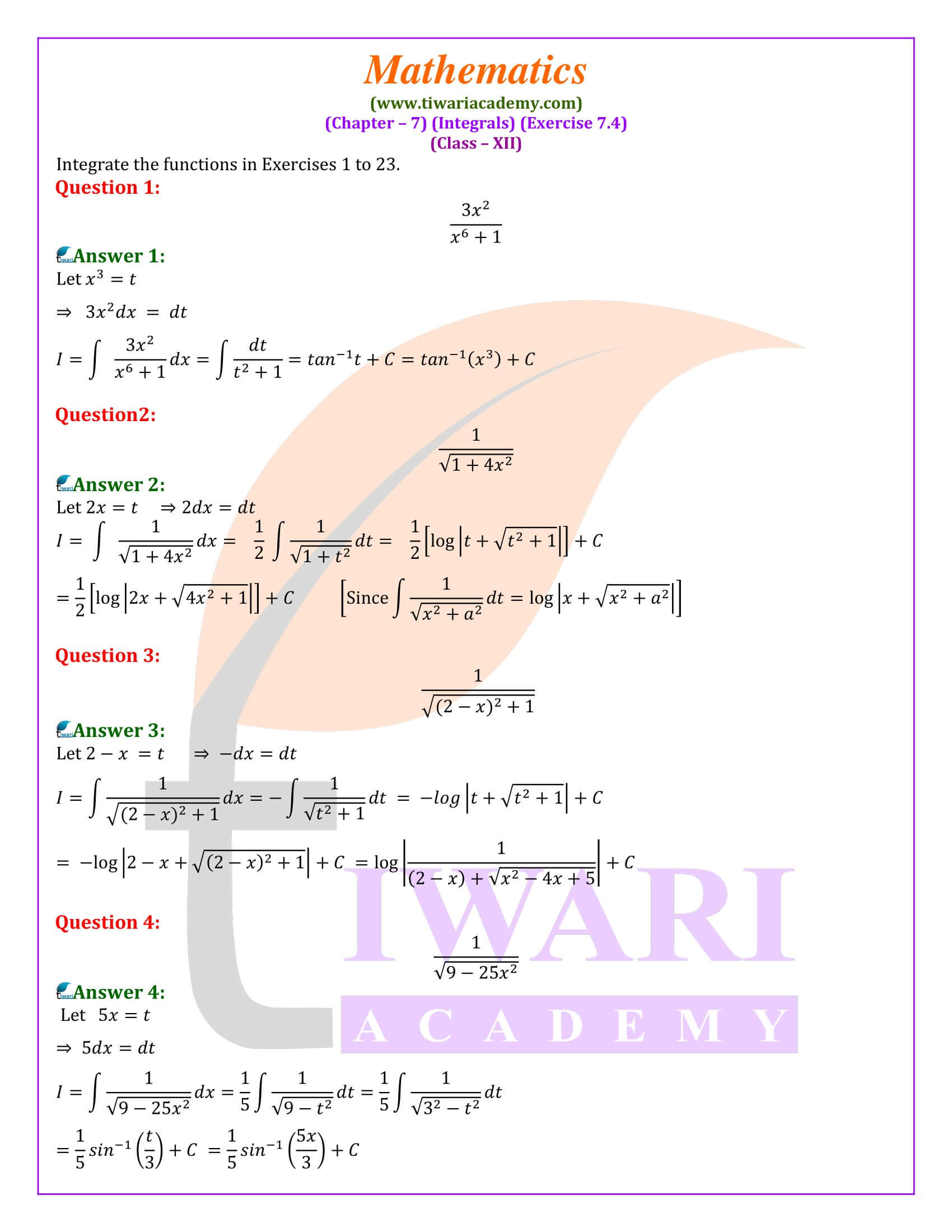 Class 12 Maths Exercise 7.4