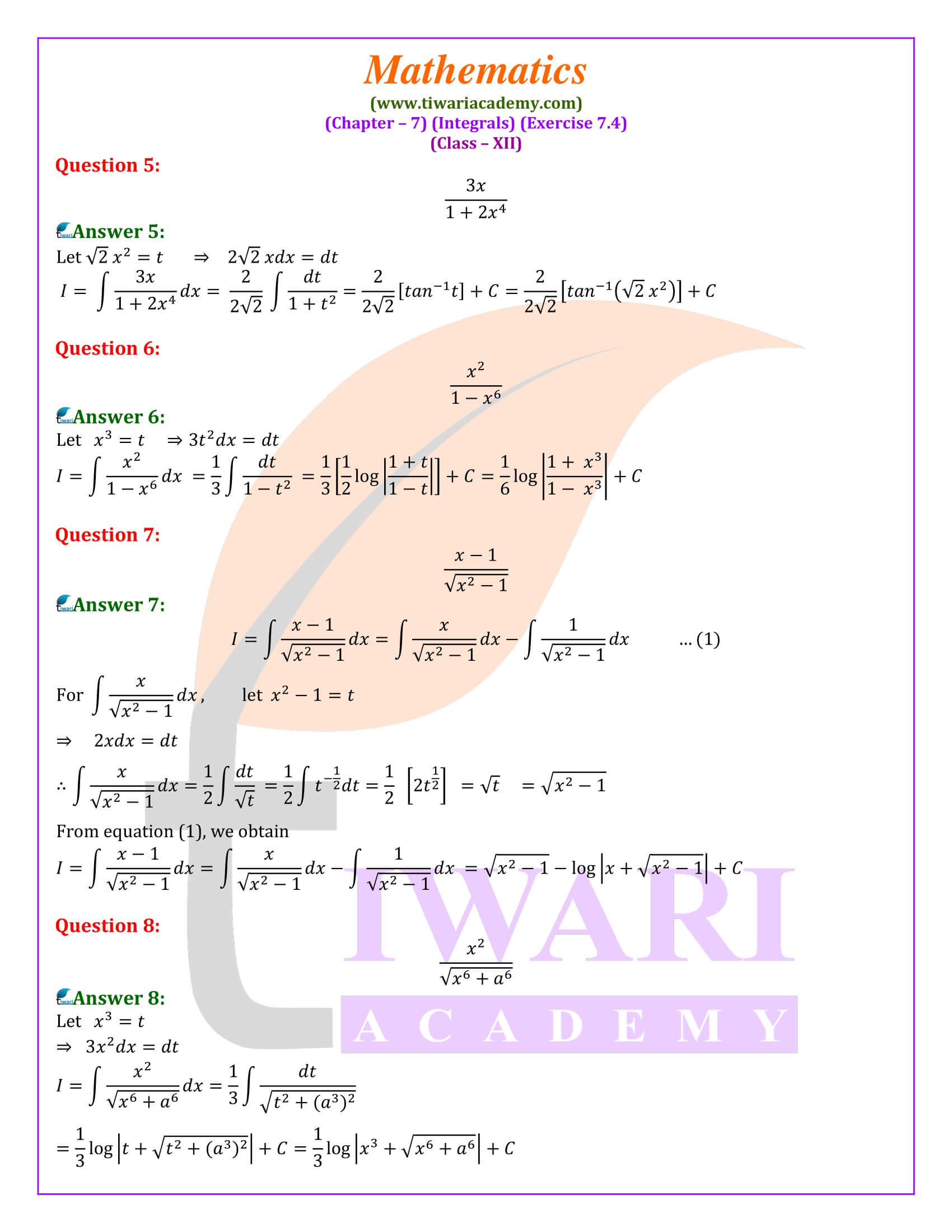 NCERT Solution Class 12 Maths Exercise 7.4