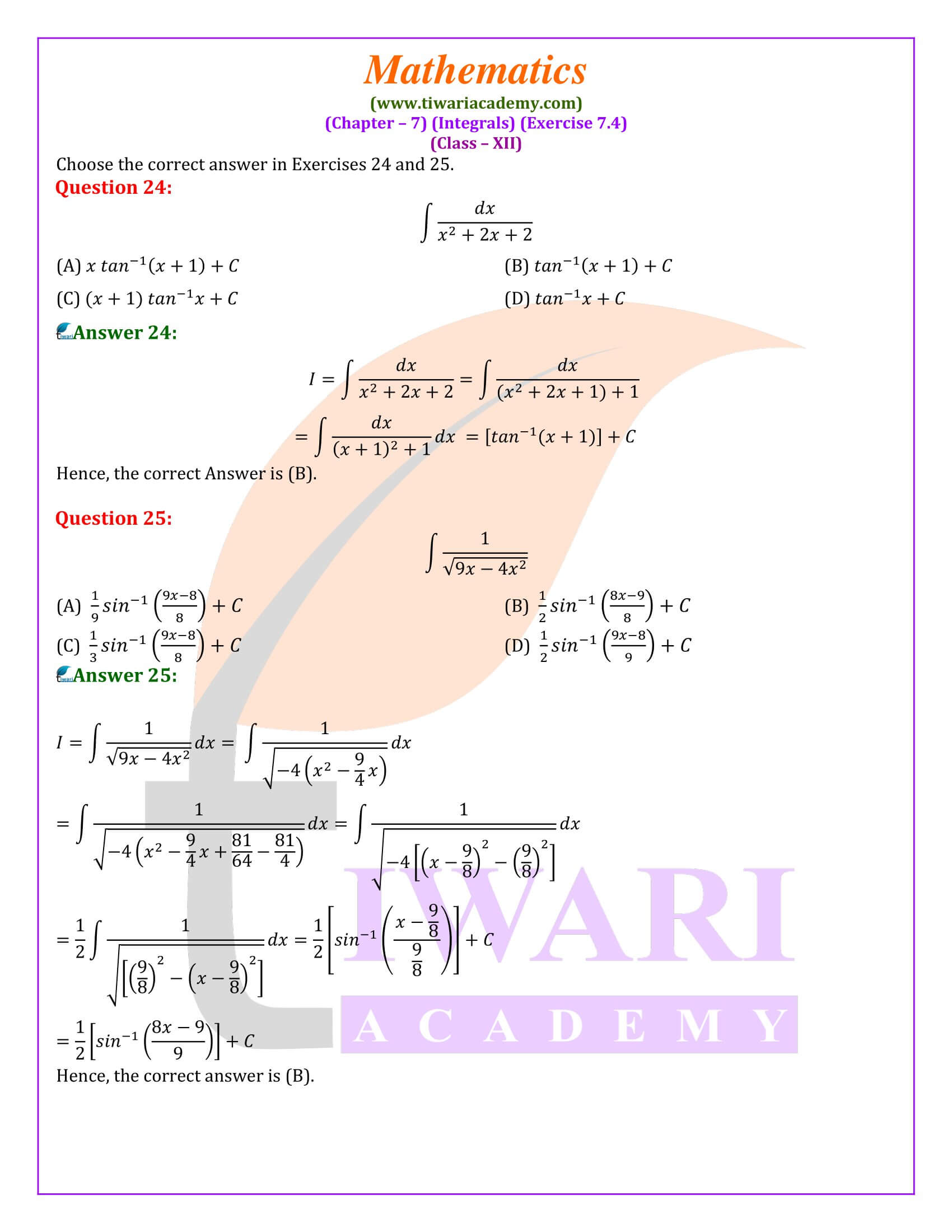 new book 12th Maths Ex. 7.4 solutions