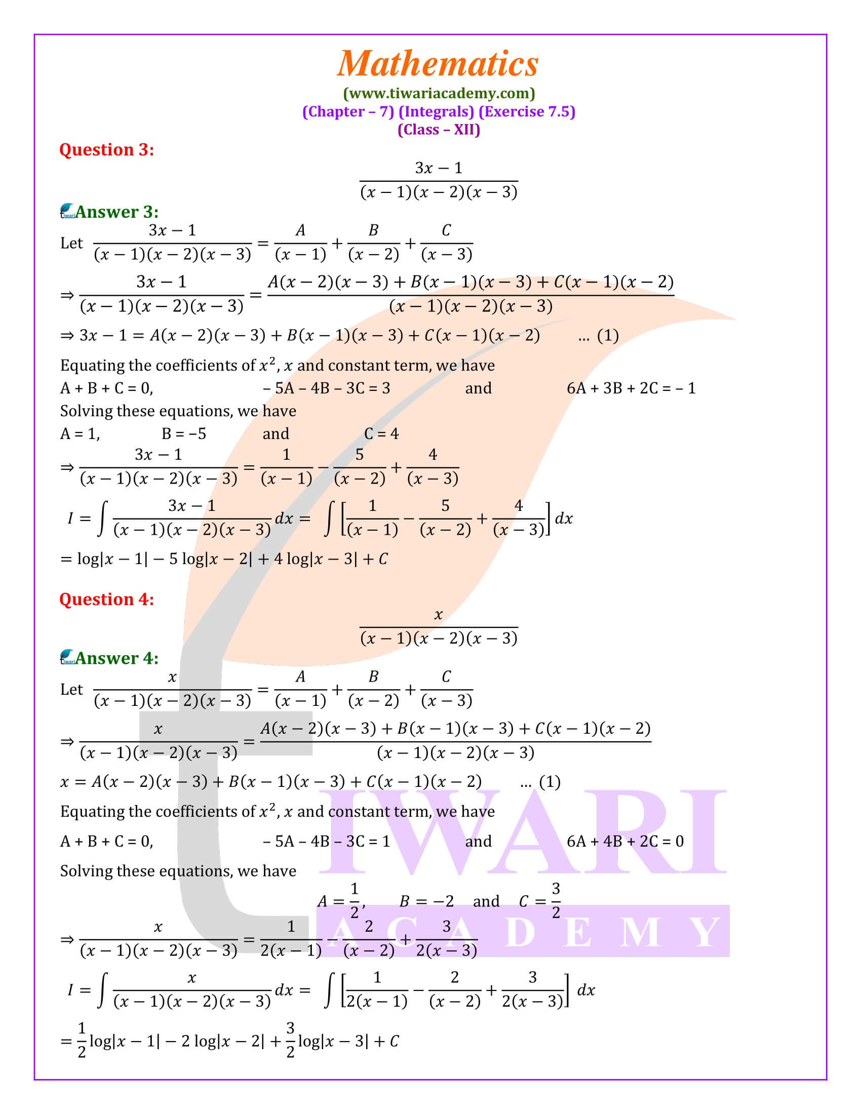 NCERT Solutions for Class 12 Maths Exercise 7.5
