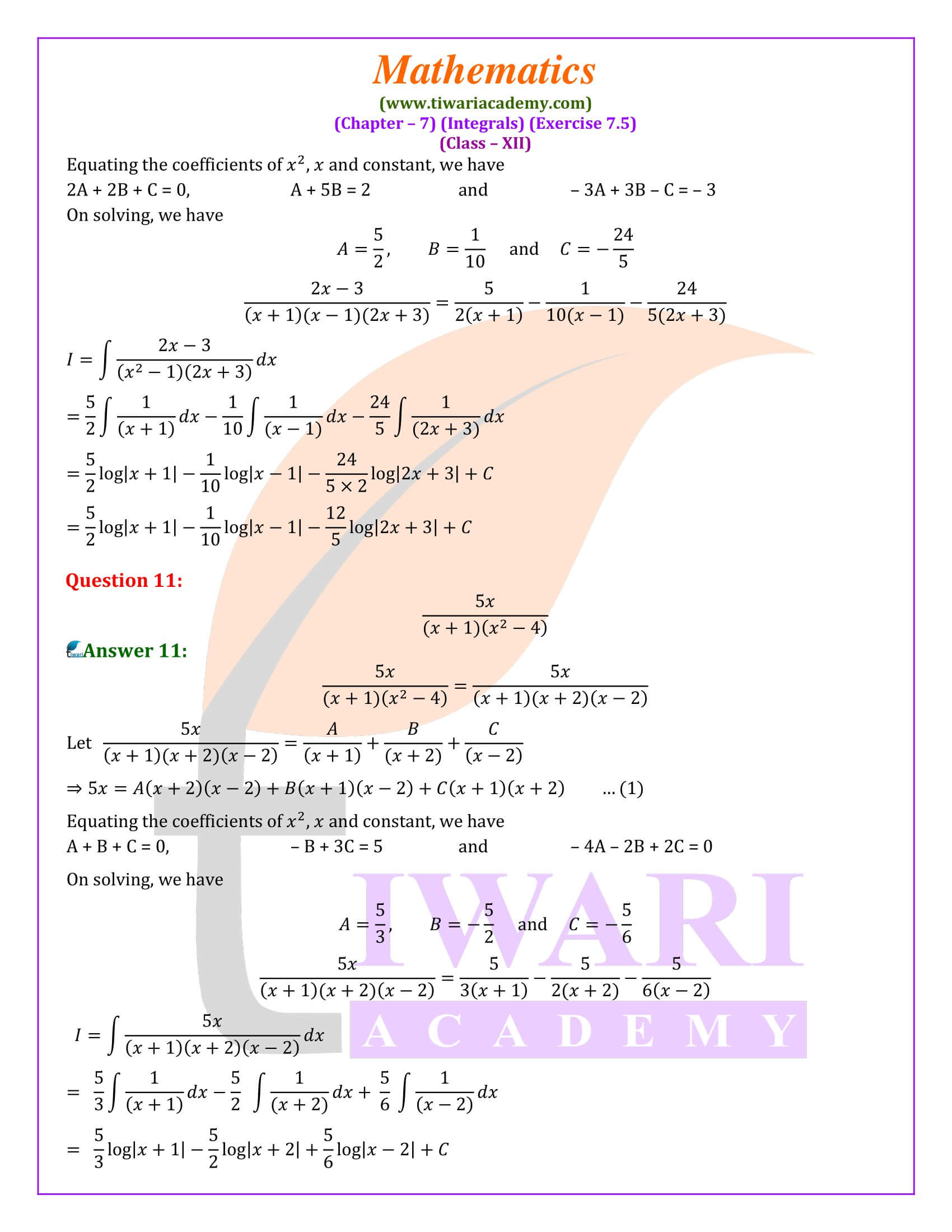 Class 12 Maths Exercise 7.5 updated for new session