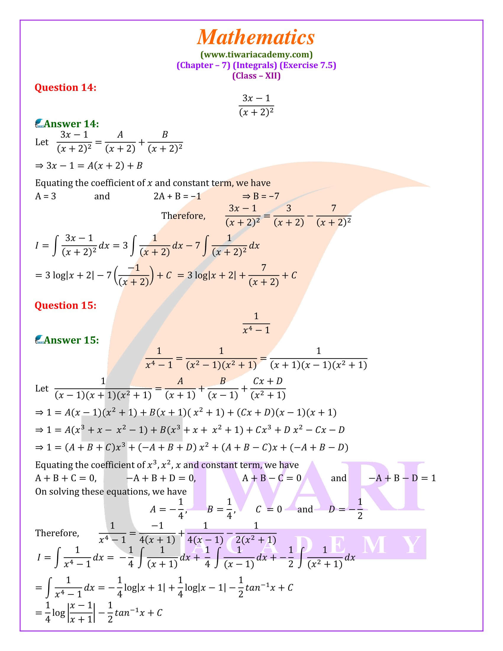 NCERT Solution for 12th Mahs ex. 7.5
