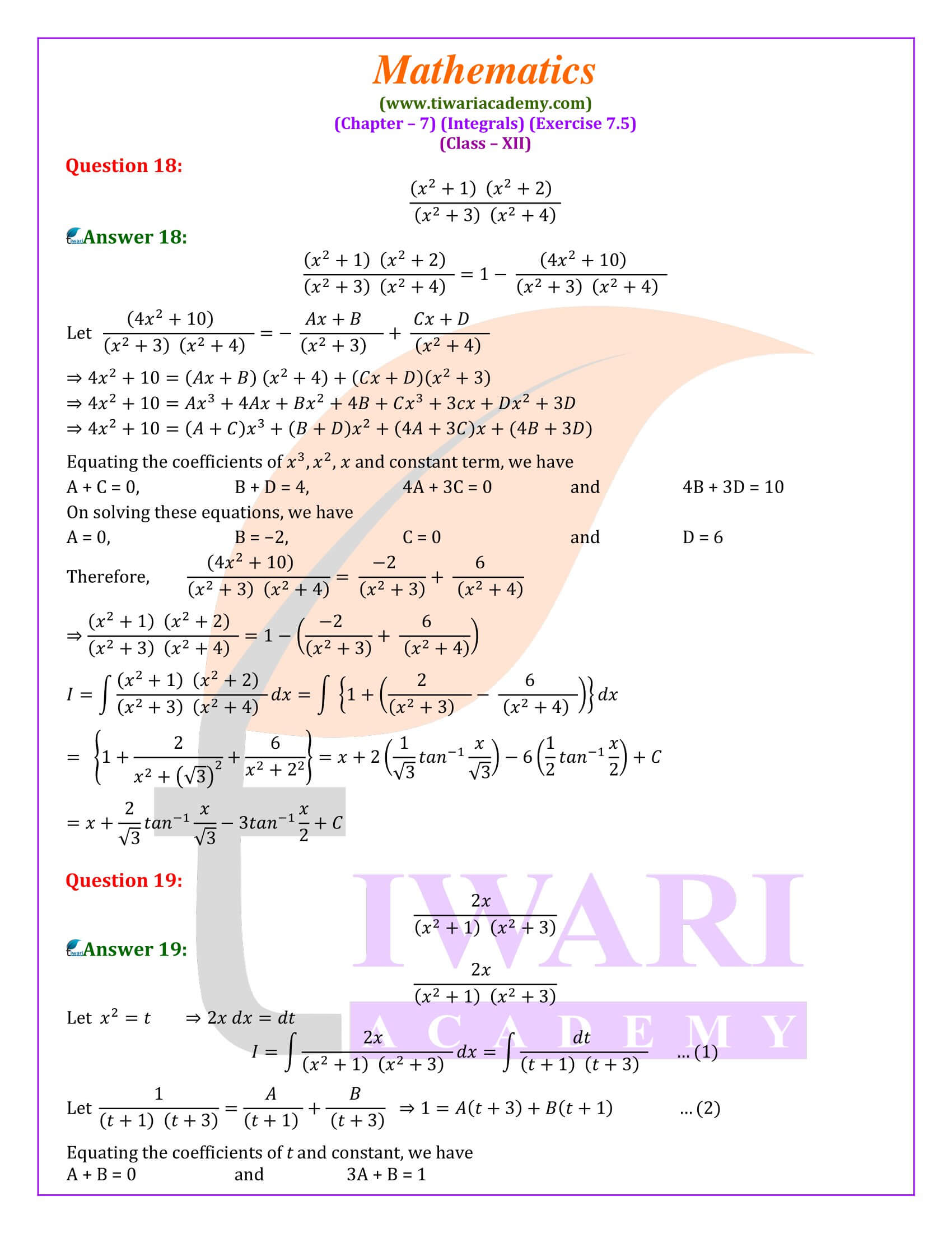 12th Mahs ex. 7.5 answers in English Medium