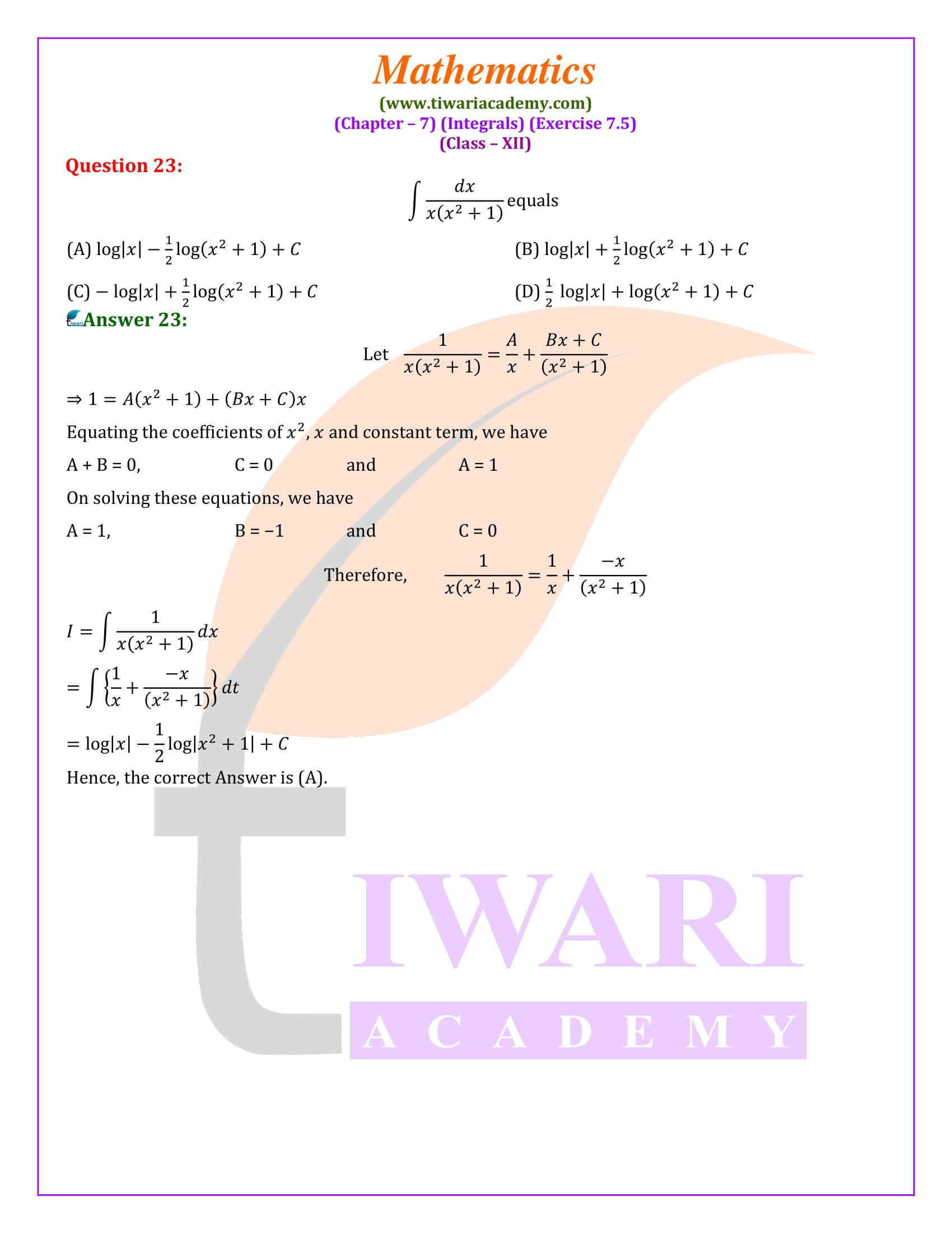 12th Mahs ex. 7.5 updated solutions