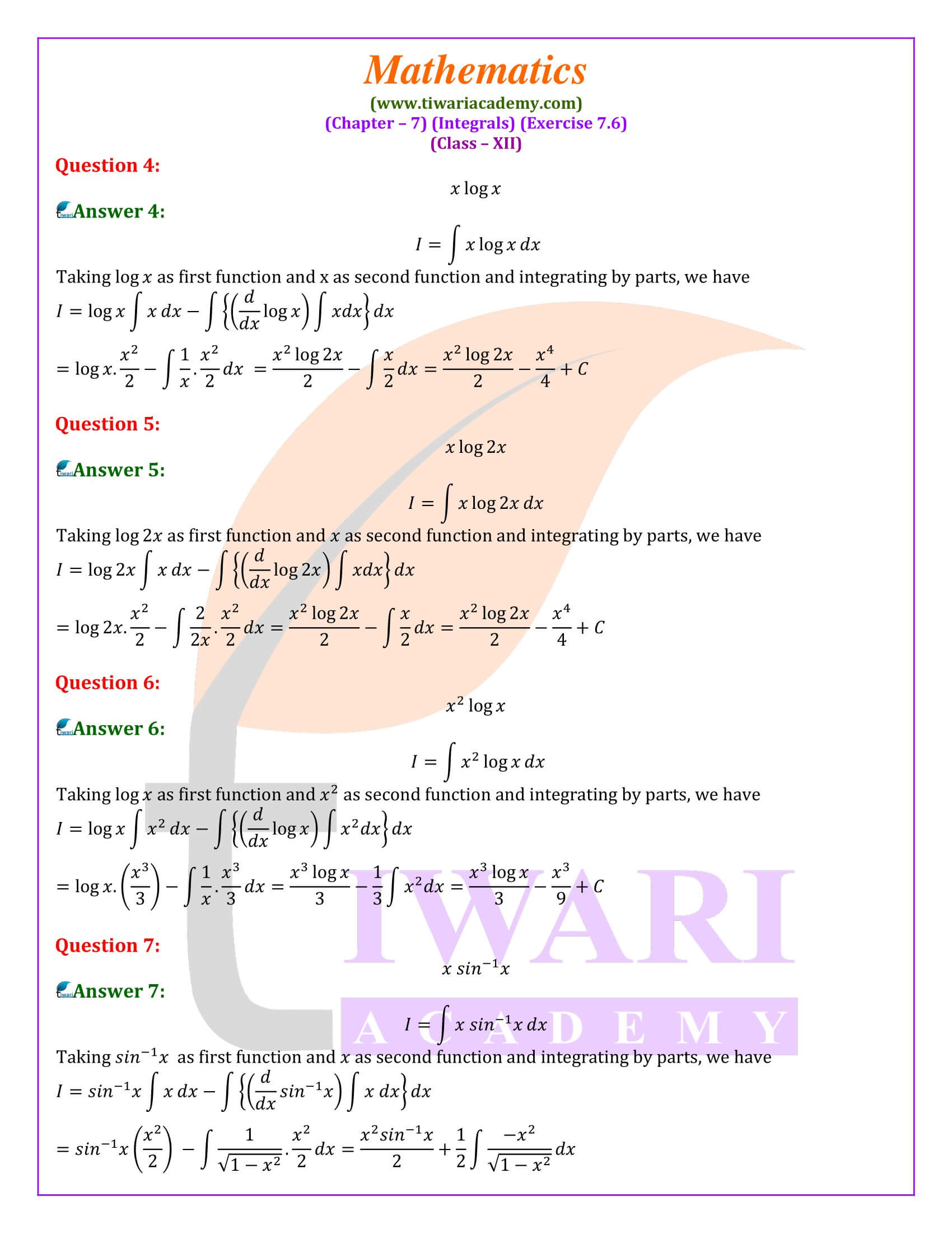 NCERT Solutions for Class 12 Maths Exercise 7.6