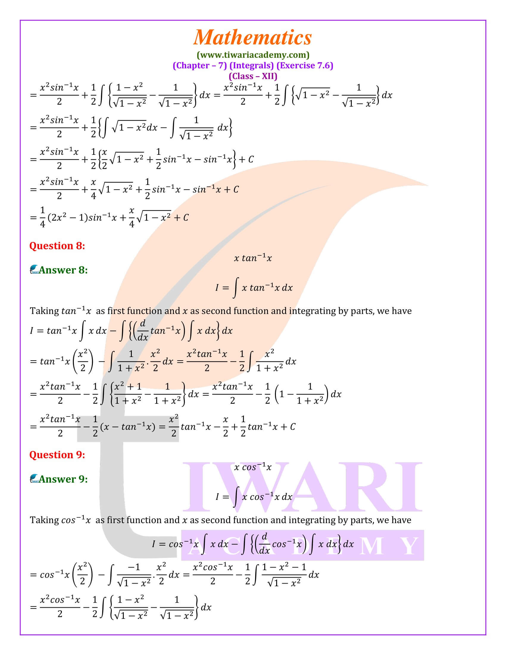 NCERT Class 12 Maths Exercise 7.6 solution