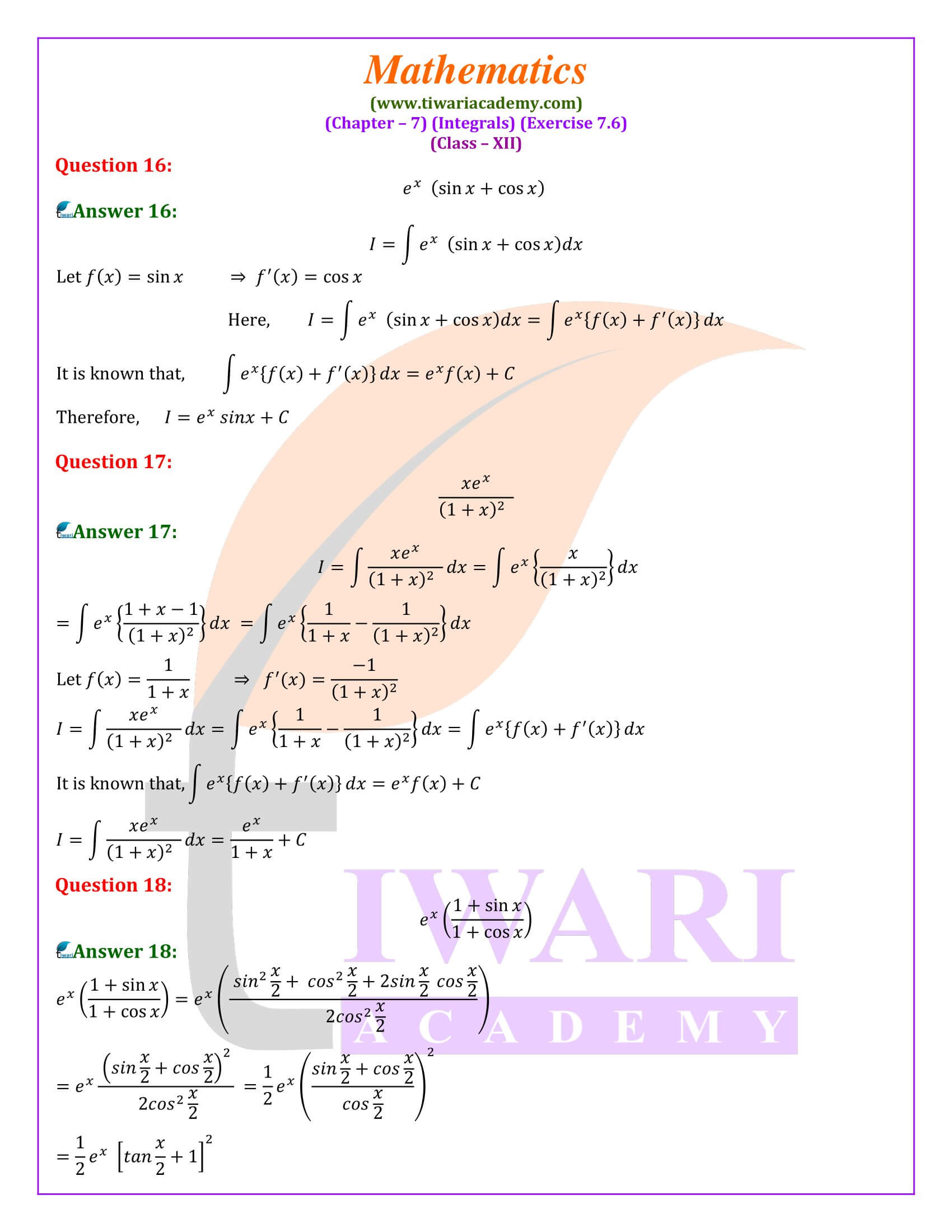 NCERT 12th Maths Ex. 7.6 solutions