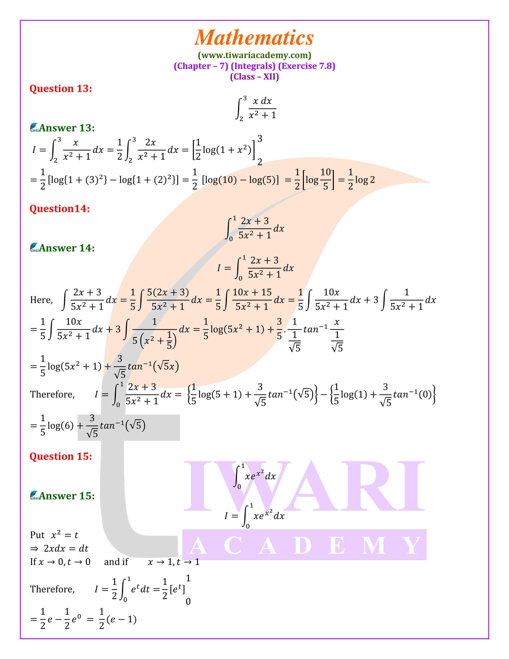 Class 12 Maths Exercise 7.8 all question answers