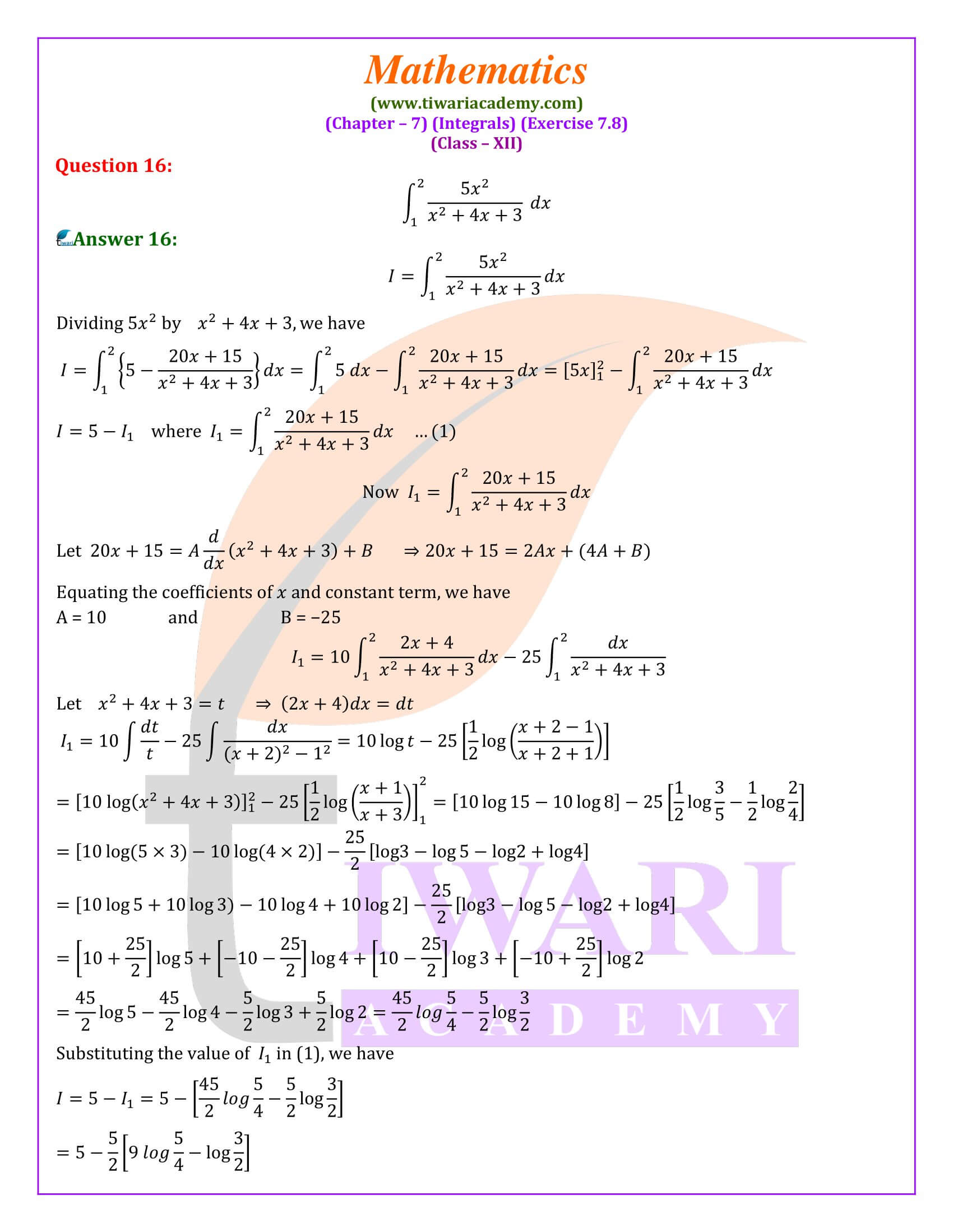 Class 12 Maths Exercise 7.8 explanation guide