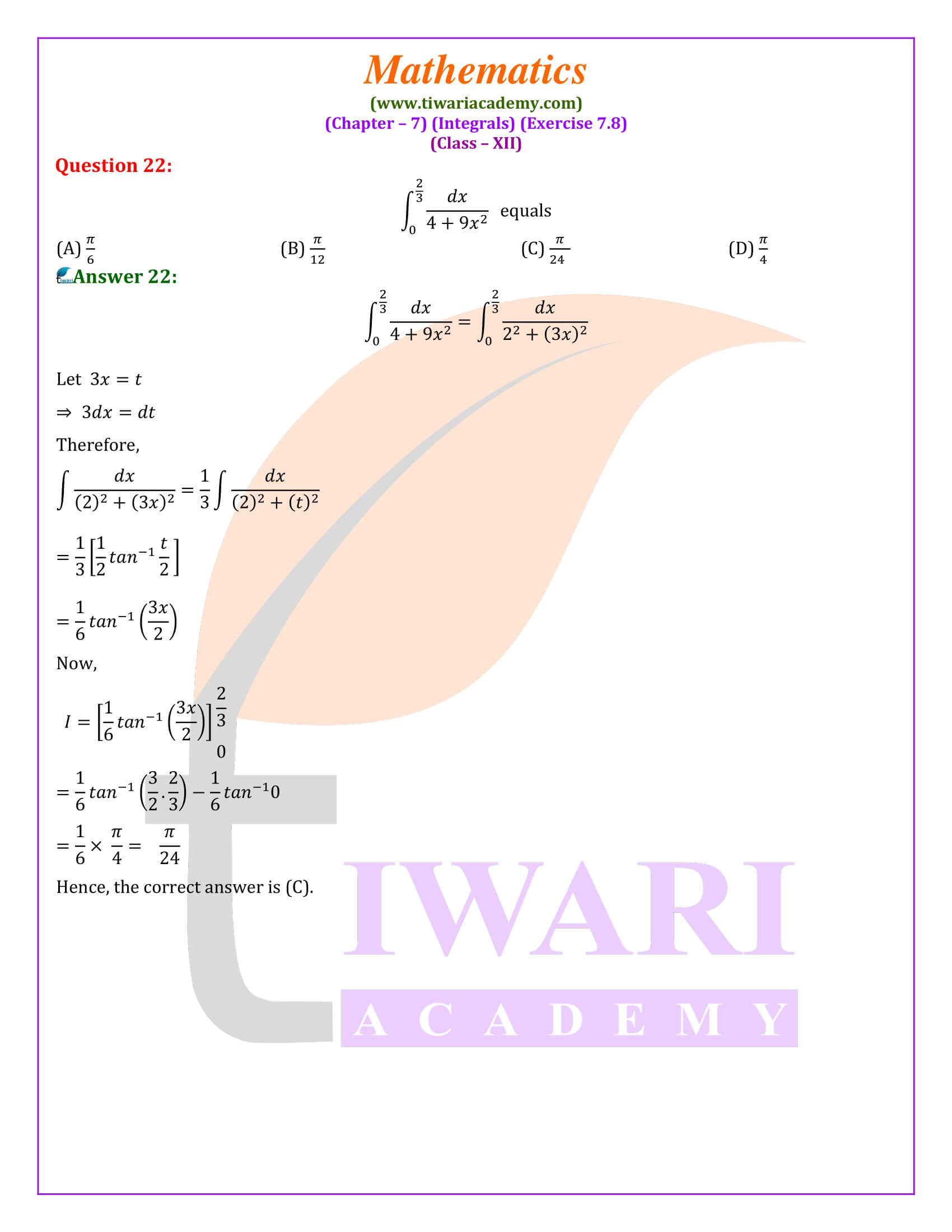 Class XII Maths ex. 7.8