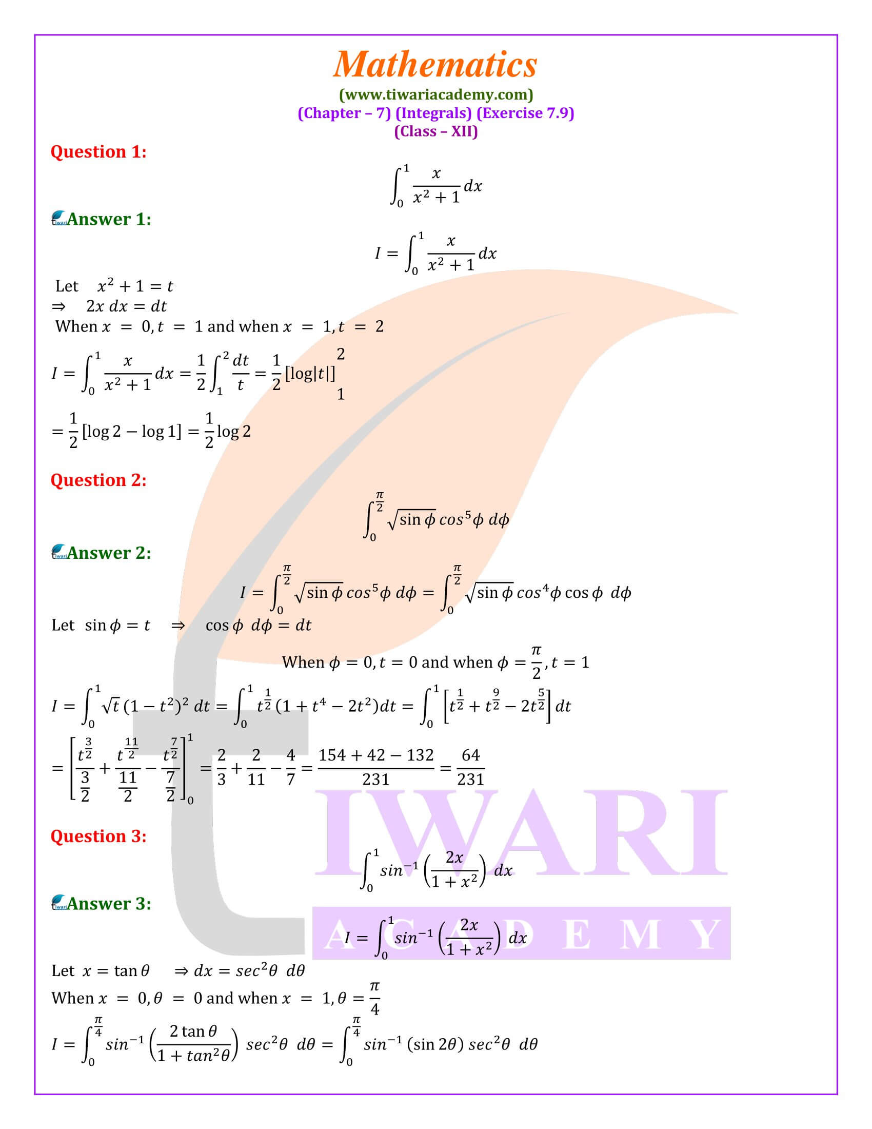 Class 12 Maths Exercise 7.9