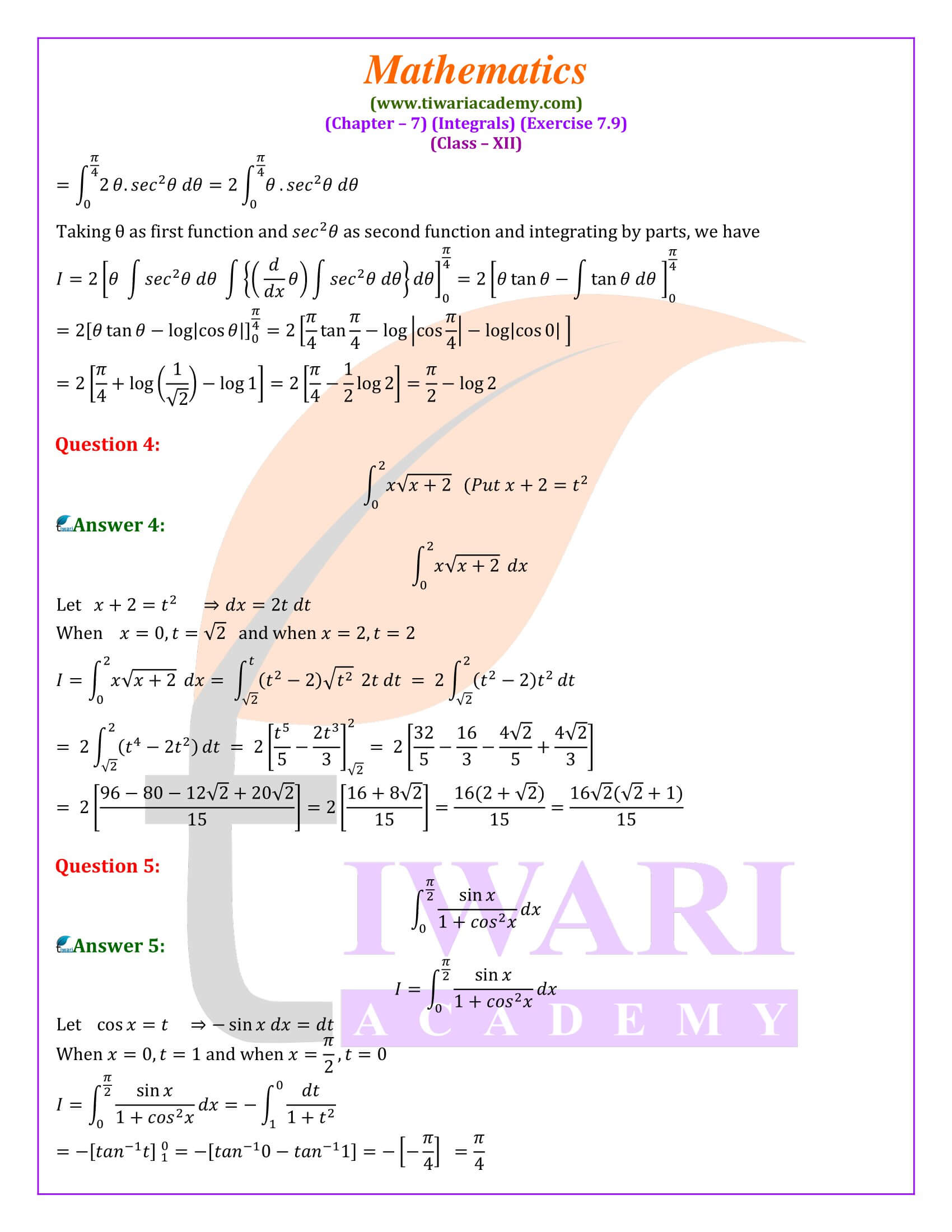 NCERT Solutions for Class 12 Maths Exercise 7.9