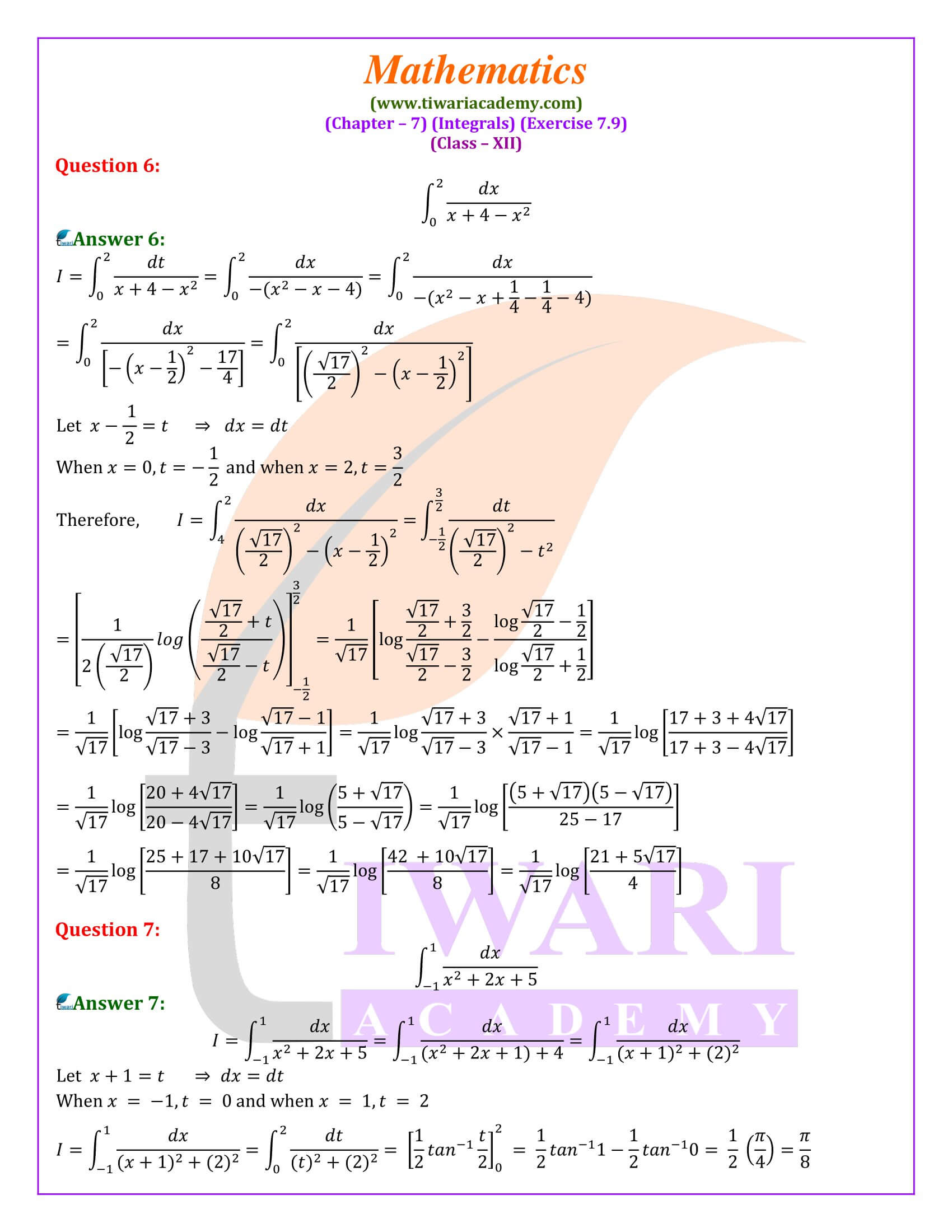 Class 12 Maths Exercise 7.9 questions answers