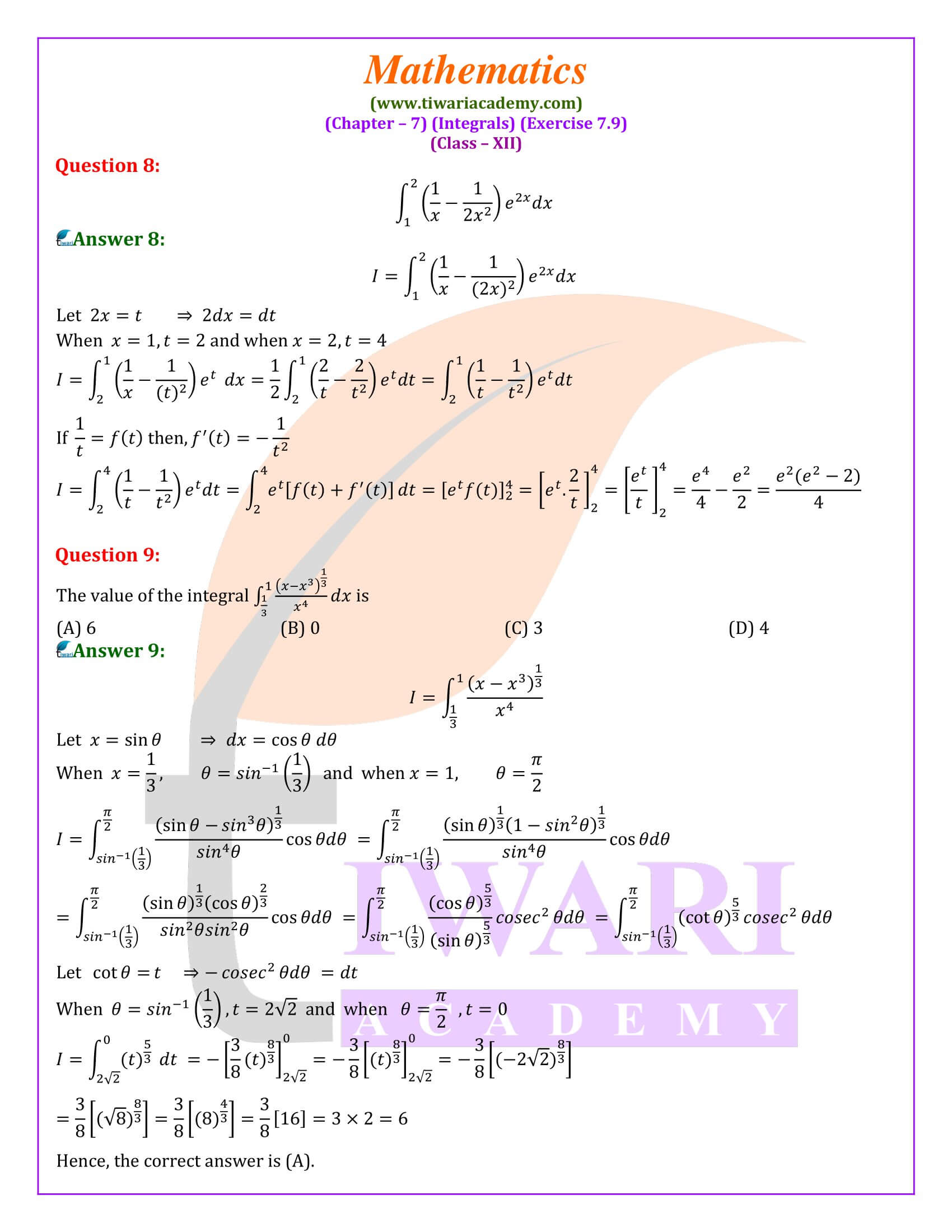 Class 12 Maths Exercise 7.9 solutions guide