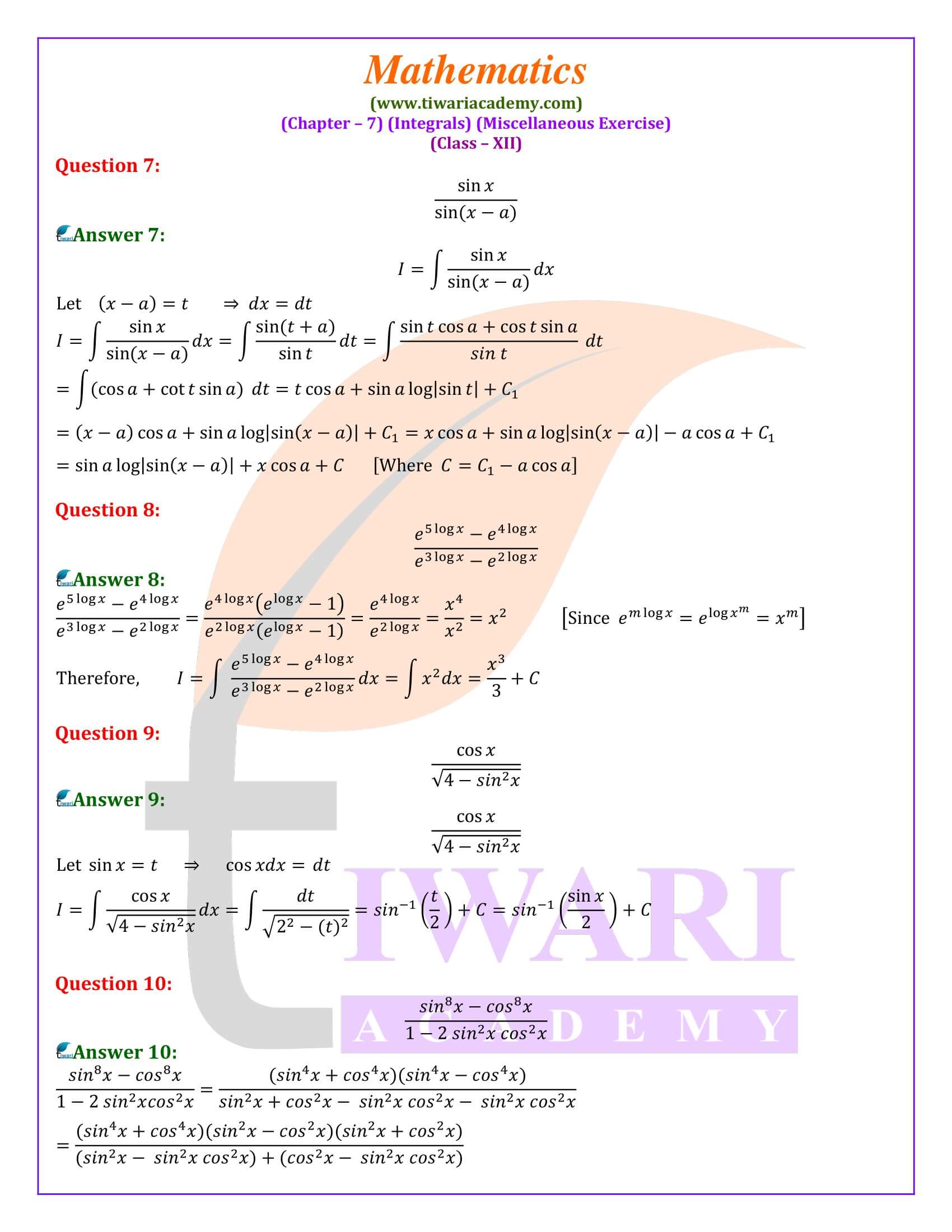 Class 12 Maths Chapter 7 Miscellaneous Exercise