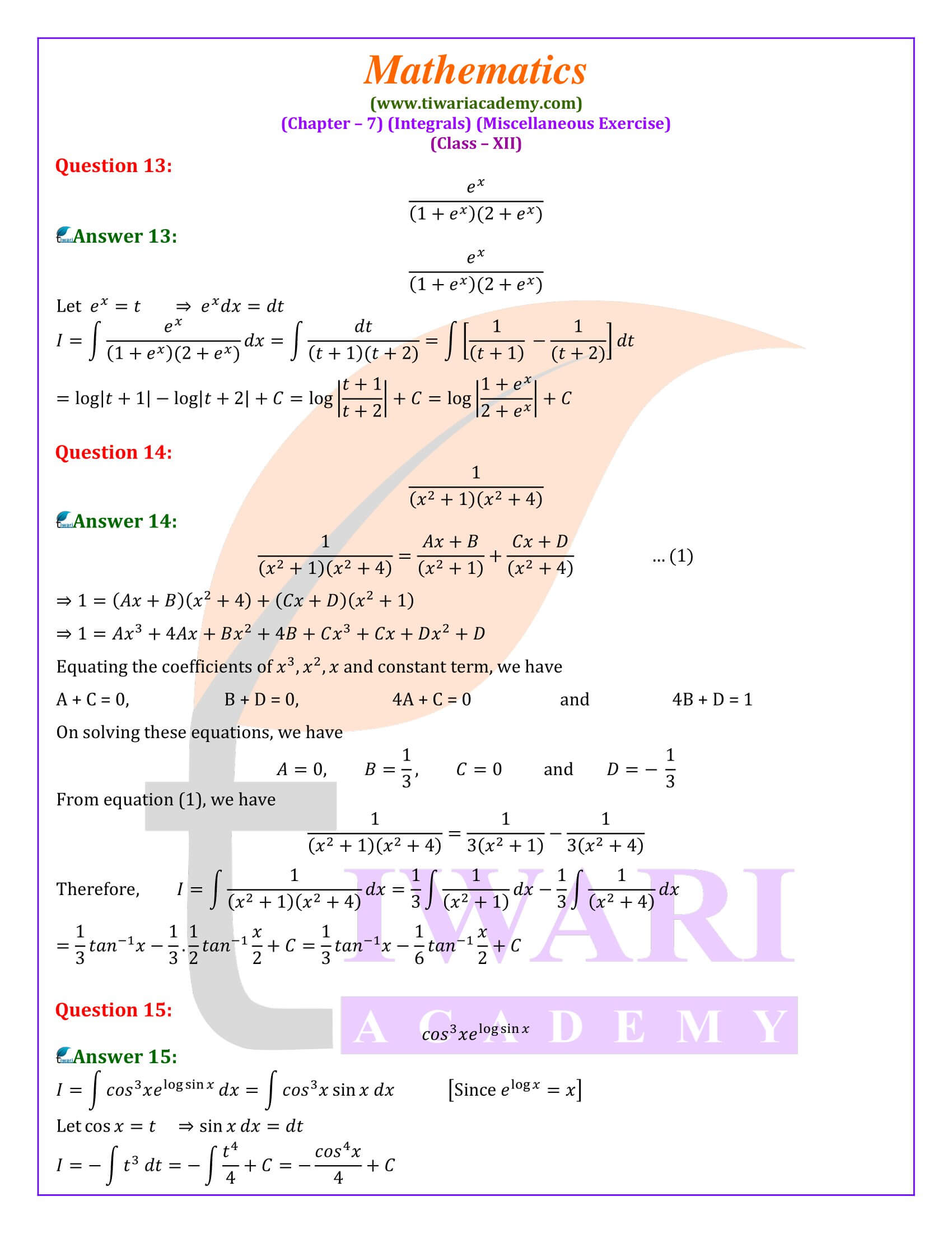 NCERT Solutions for Class 12 Maths Chapter 7 Misc. Ex.