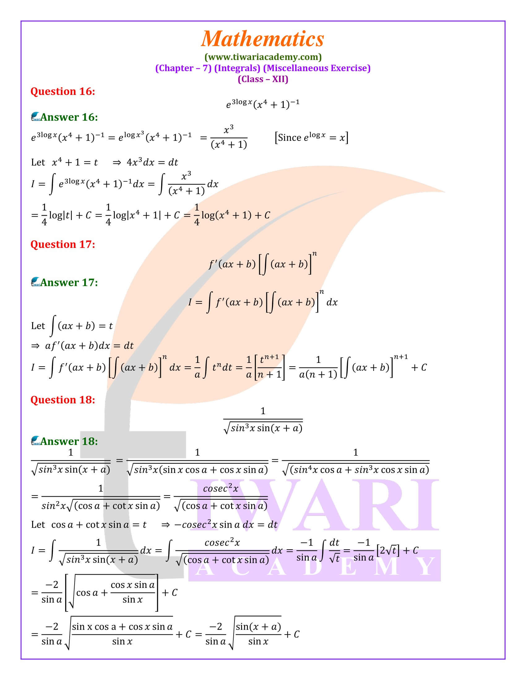 NCERT Solutions 12th Maths Chapter 7 Misc. Exercise