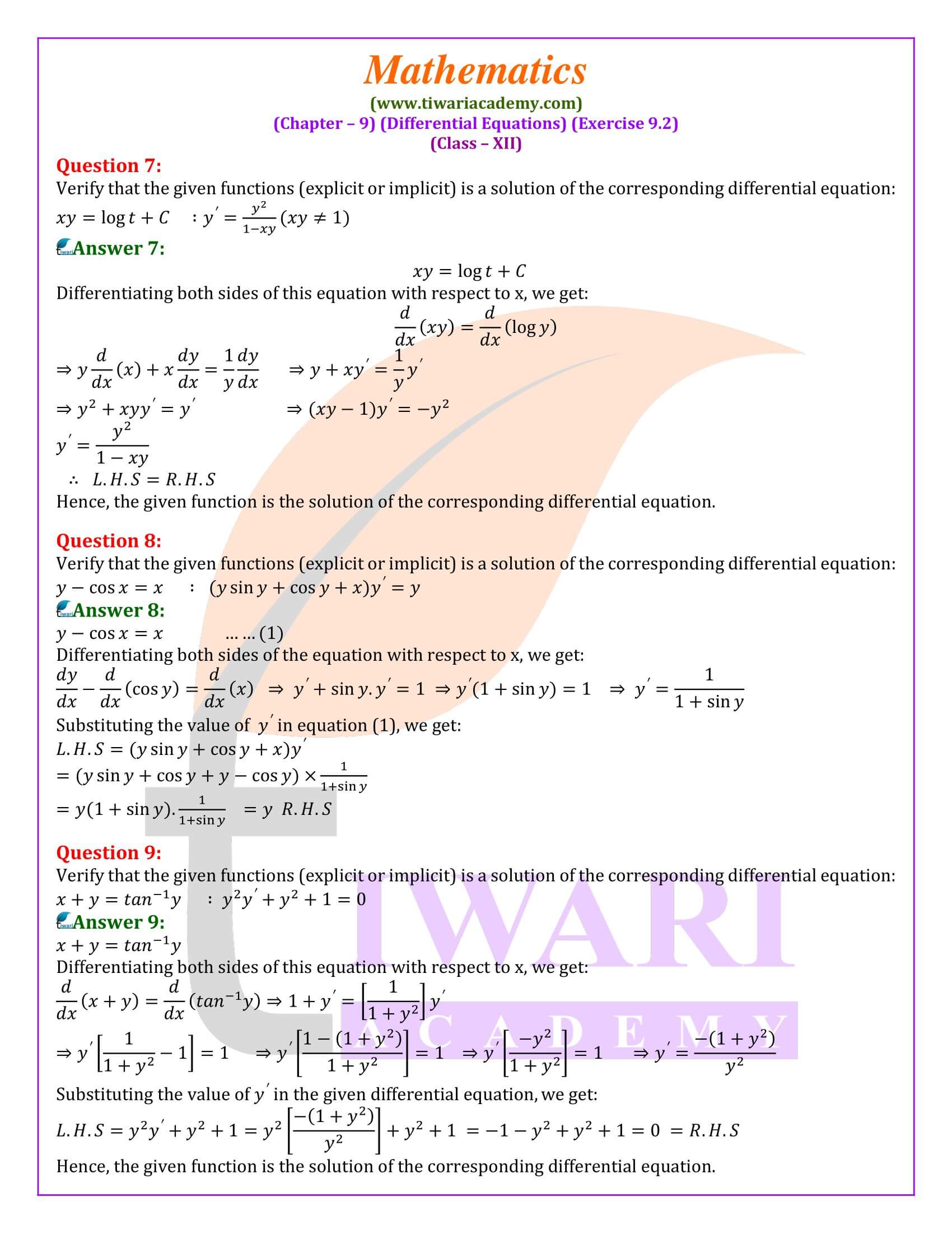 Class 12 Maths Exercise 9.2 updated guide