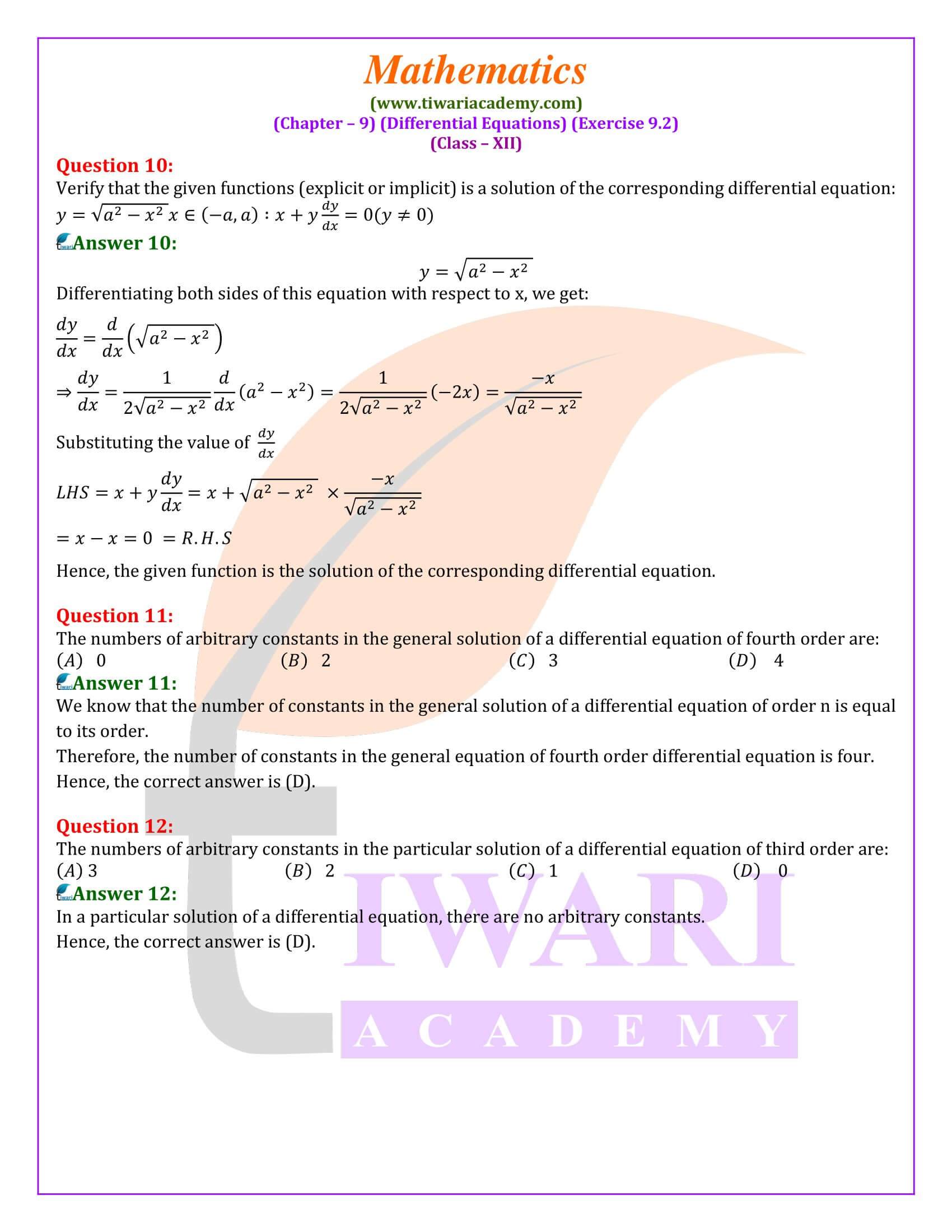 Class 12 Maths ex. 9.2