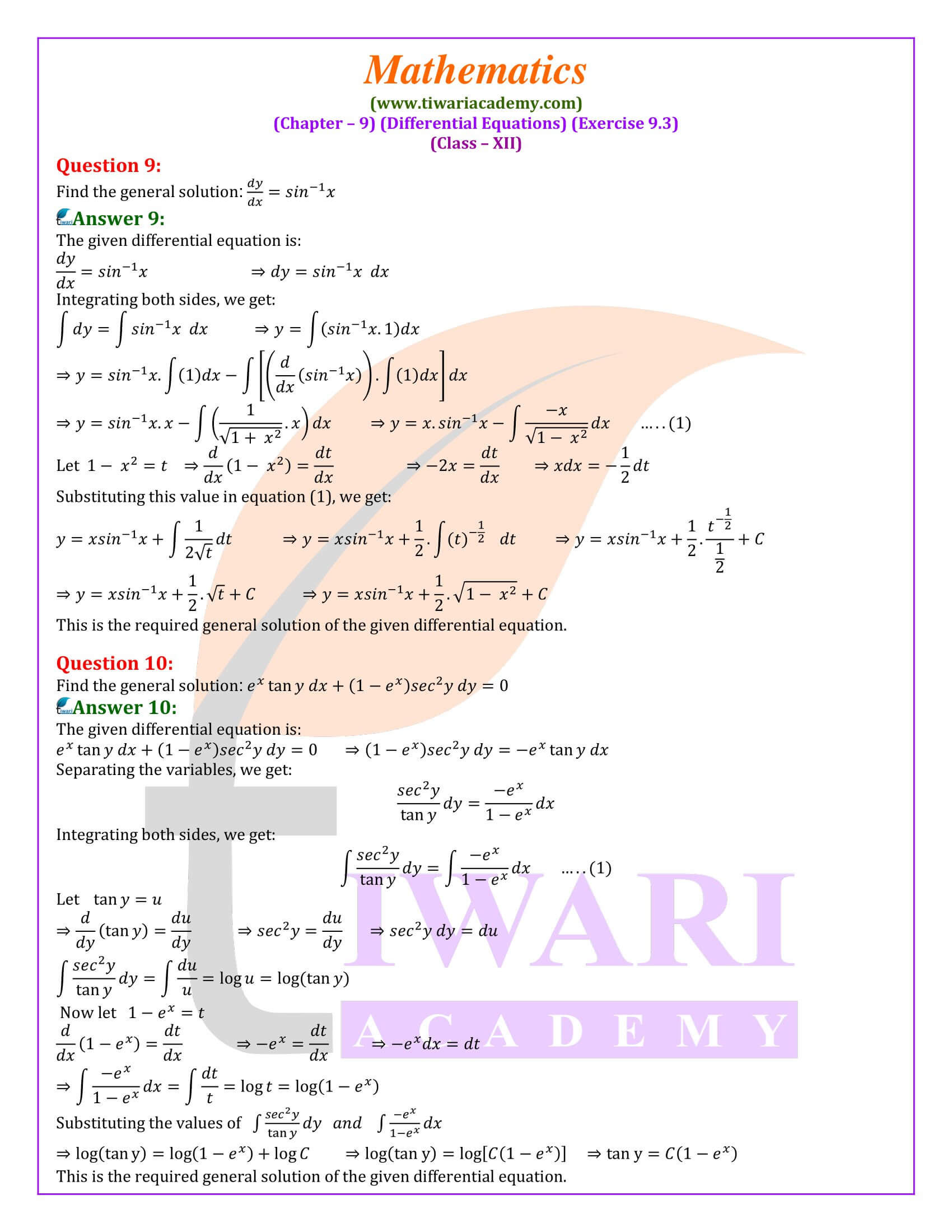 Class 12 Maths Exercise 9.3 sols updated for new session