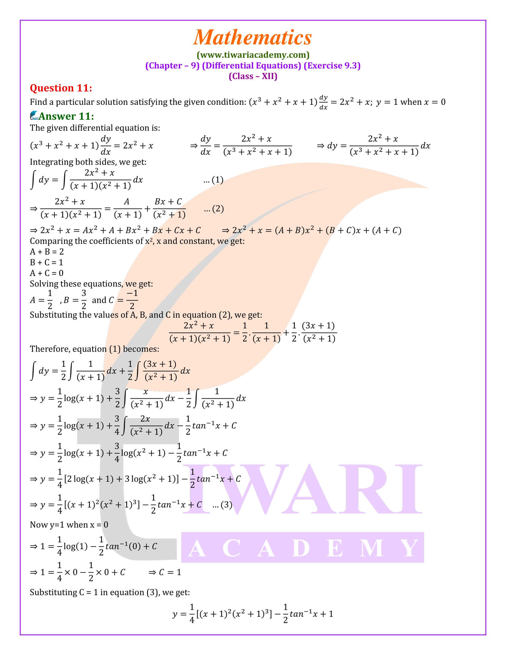 Class 12 Maths Exercise 9.3 guide