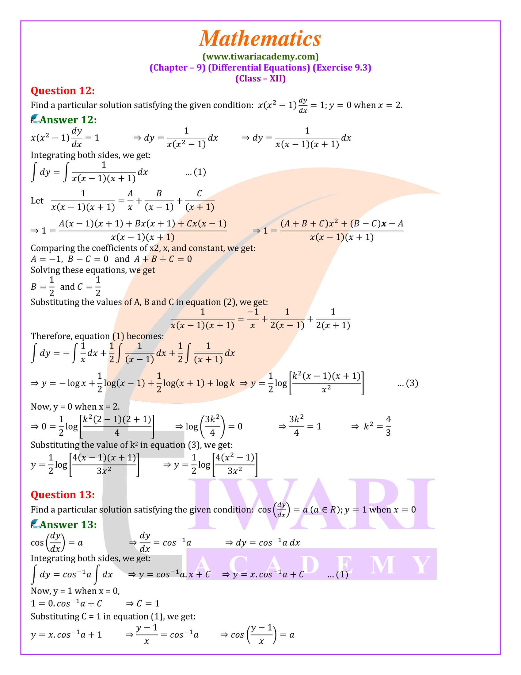 12th Maths ex. 9.3