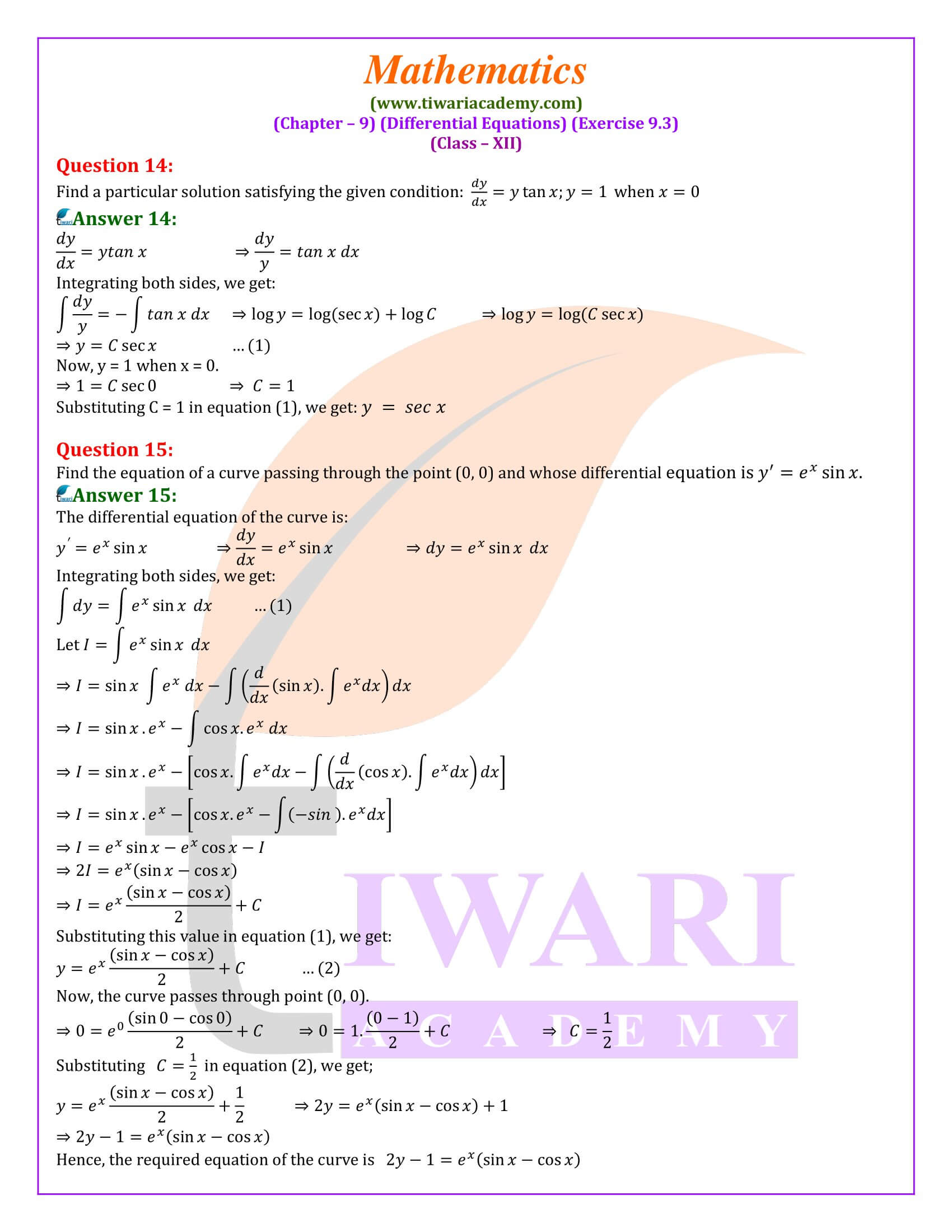 Class 12 Maths ex. 9.3 solutions