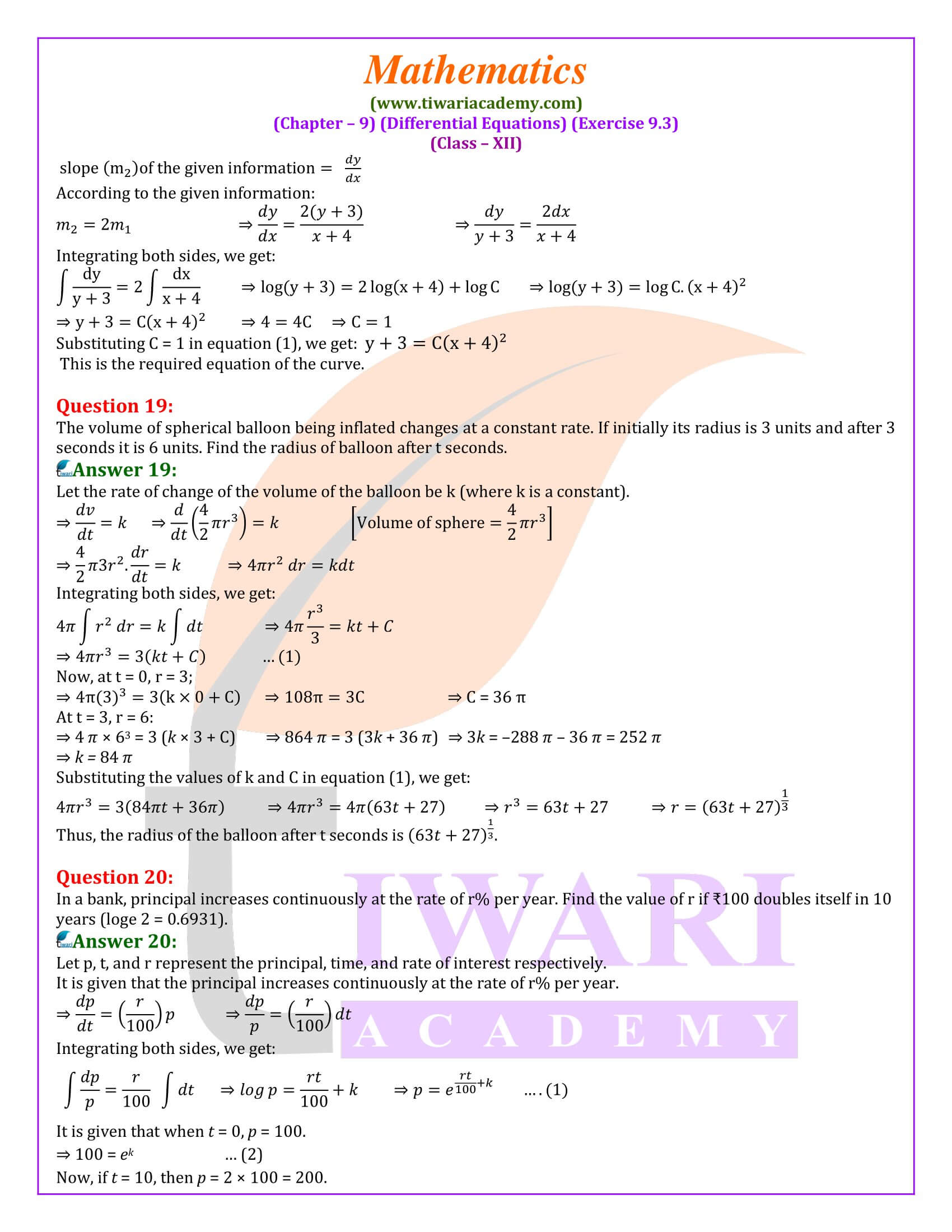 Class 12th Maths ex. 9.3 question answers