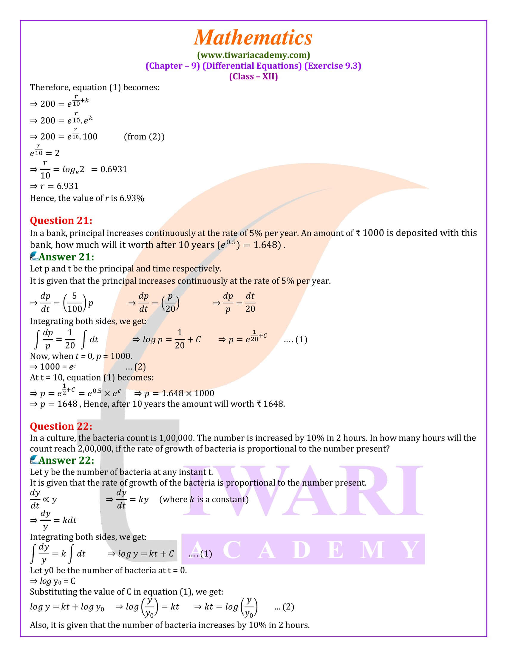 Class 12 Maths Exercise 9.3 question answers guide
