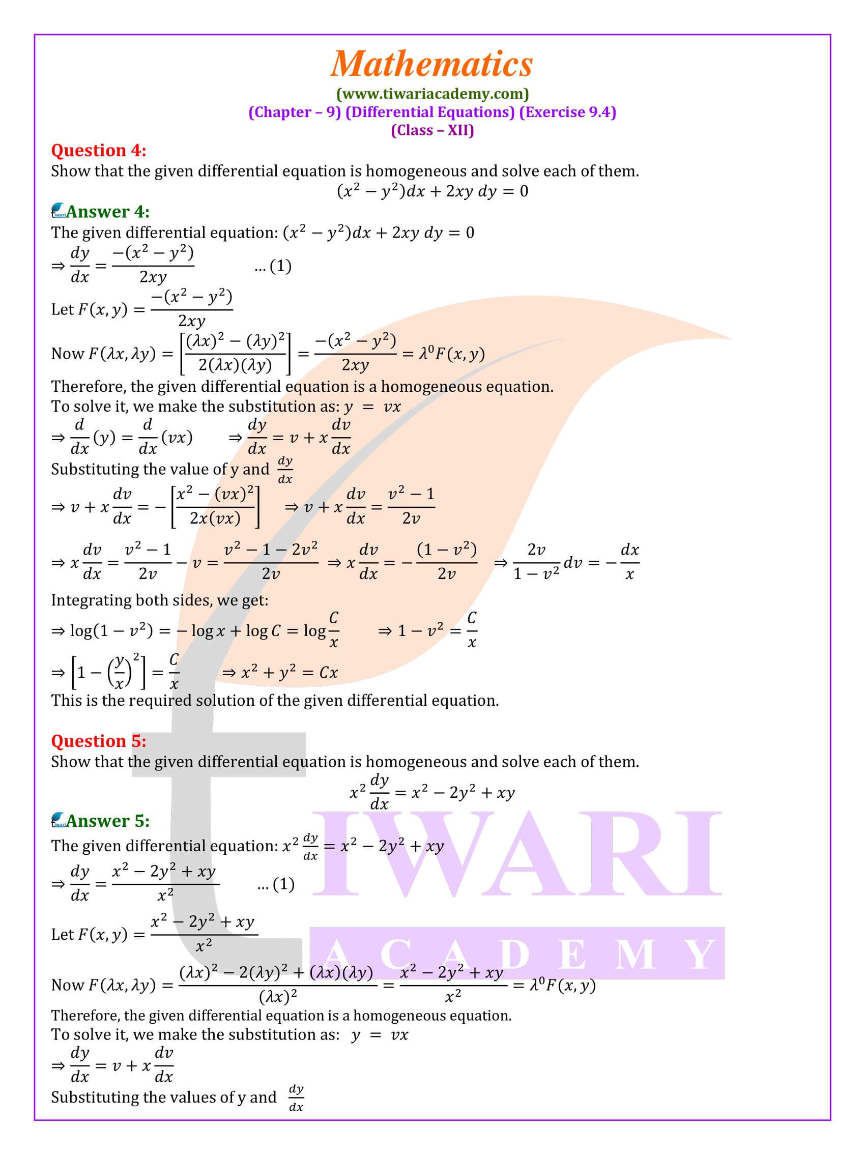 Class 12 Maths Exercise 9.4 in english Medium