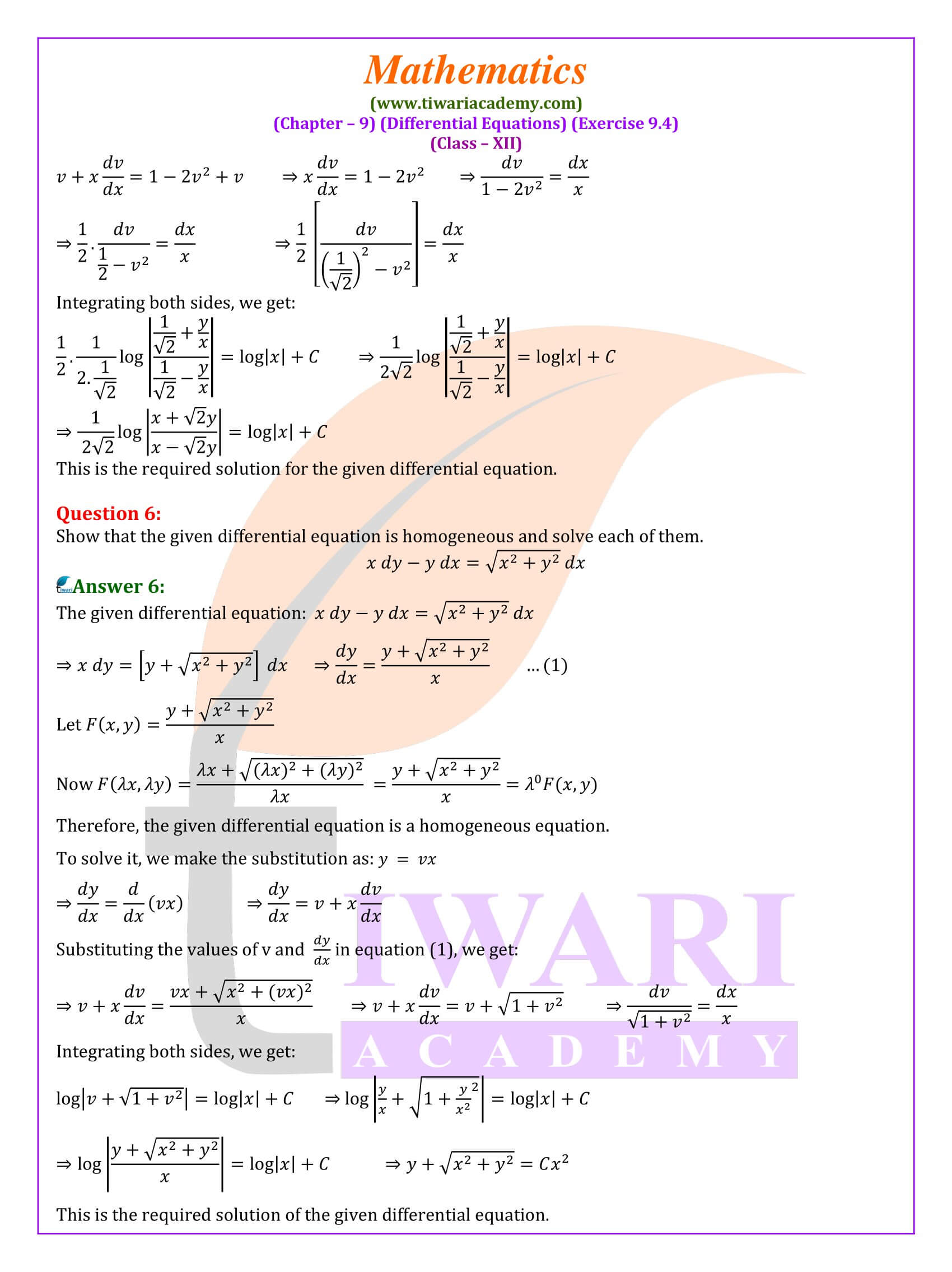 Class 12 Maths Exercise 9.4 all answers