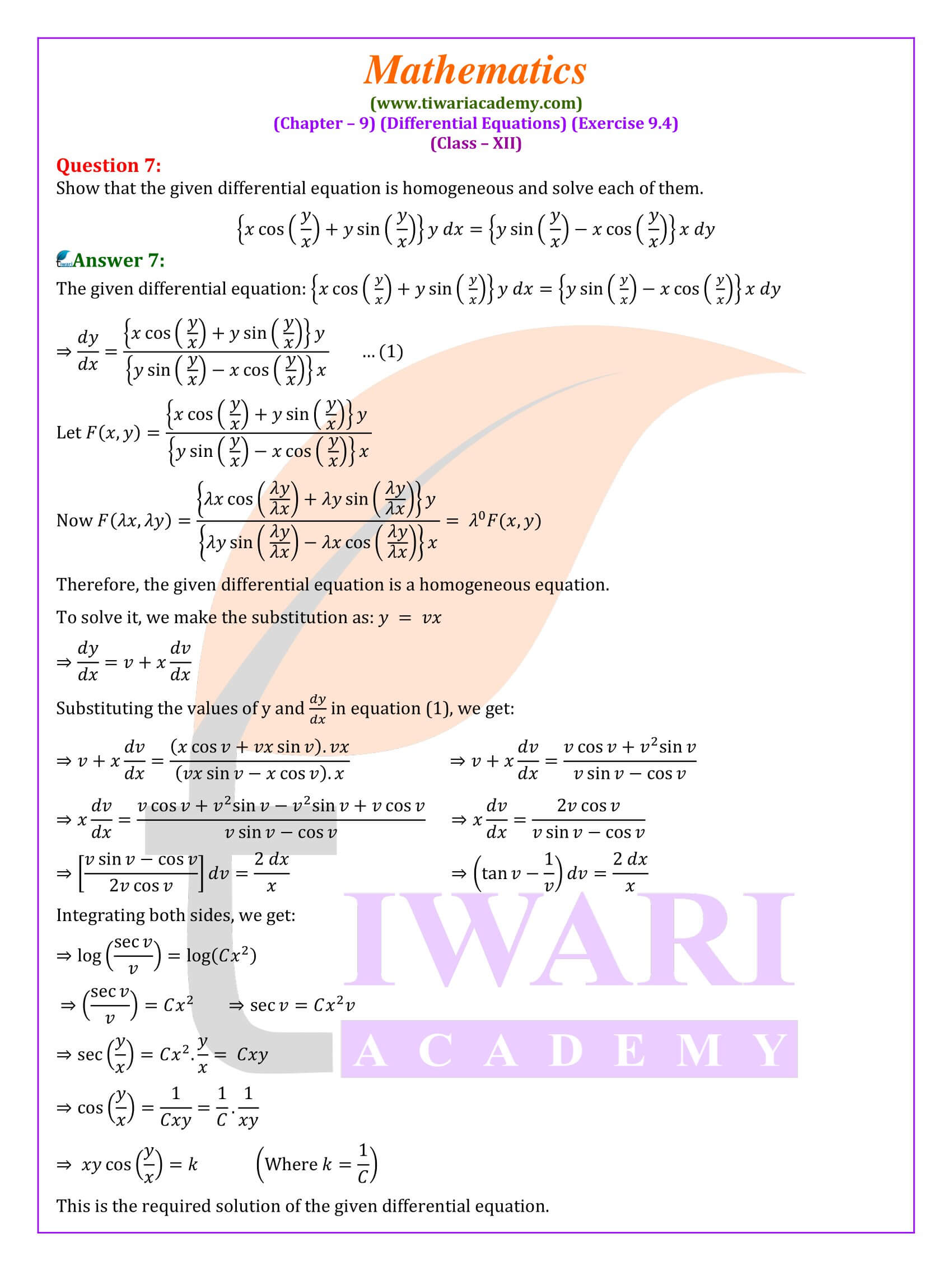 CBSE Class 12 Maths Exercise 9.4 solutions