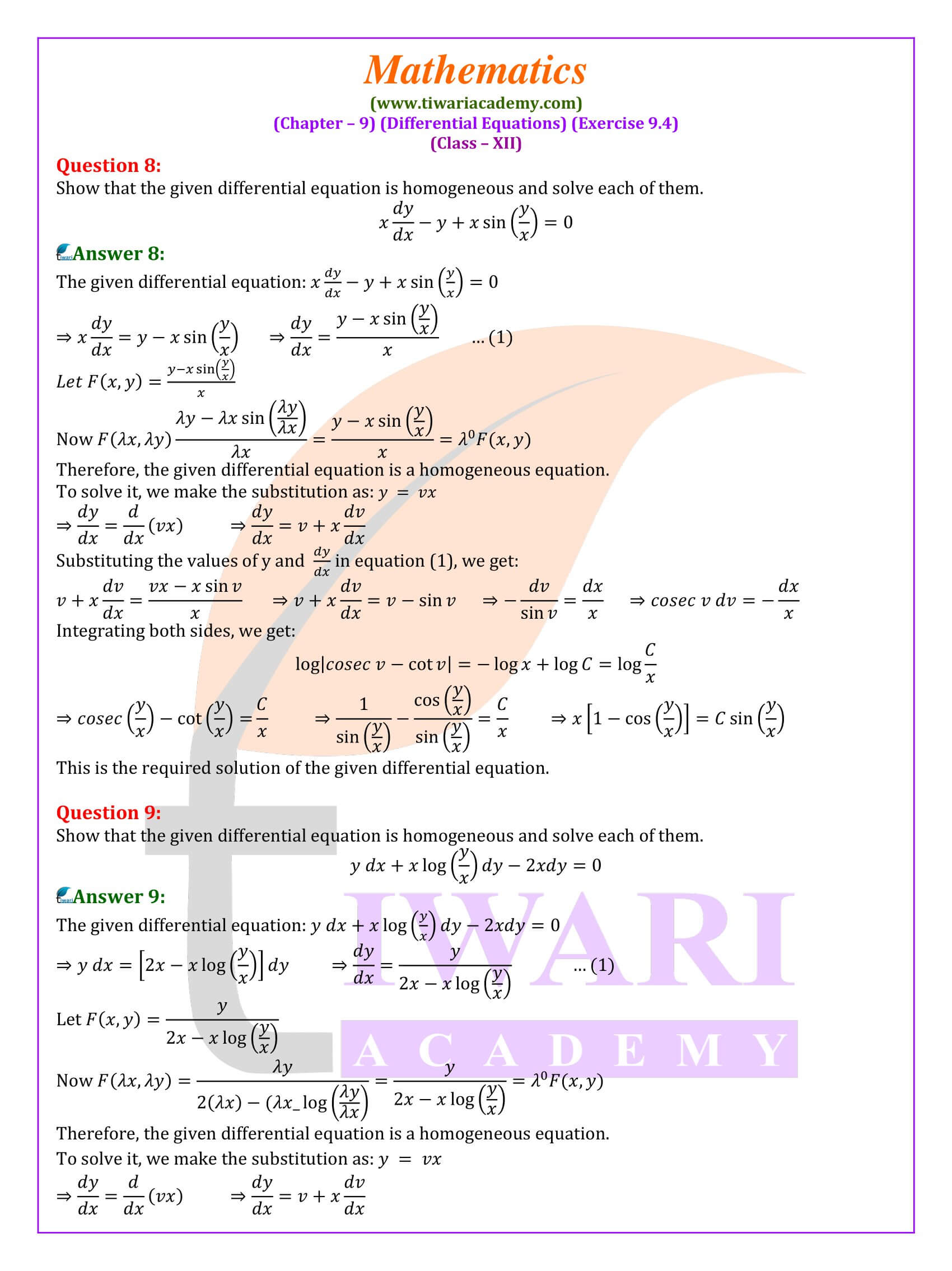 12th Maths ex. 9.4