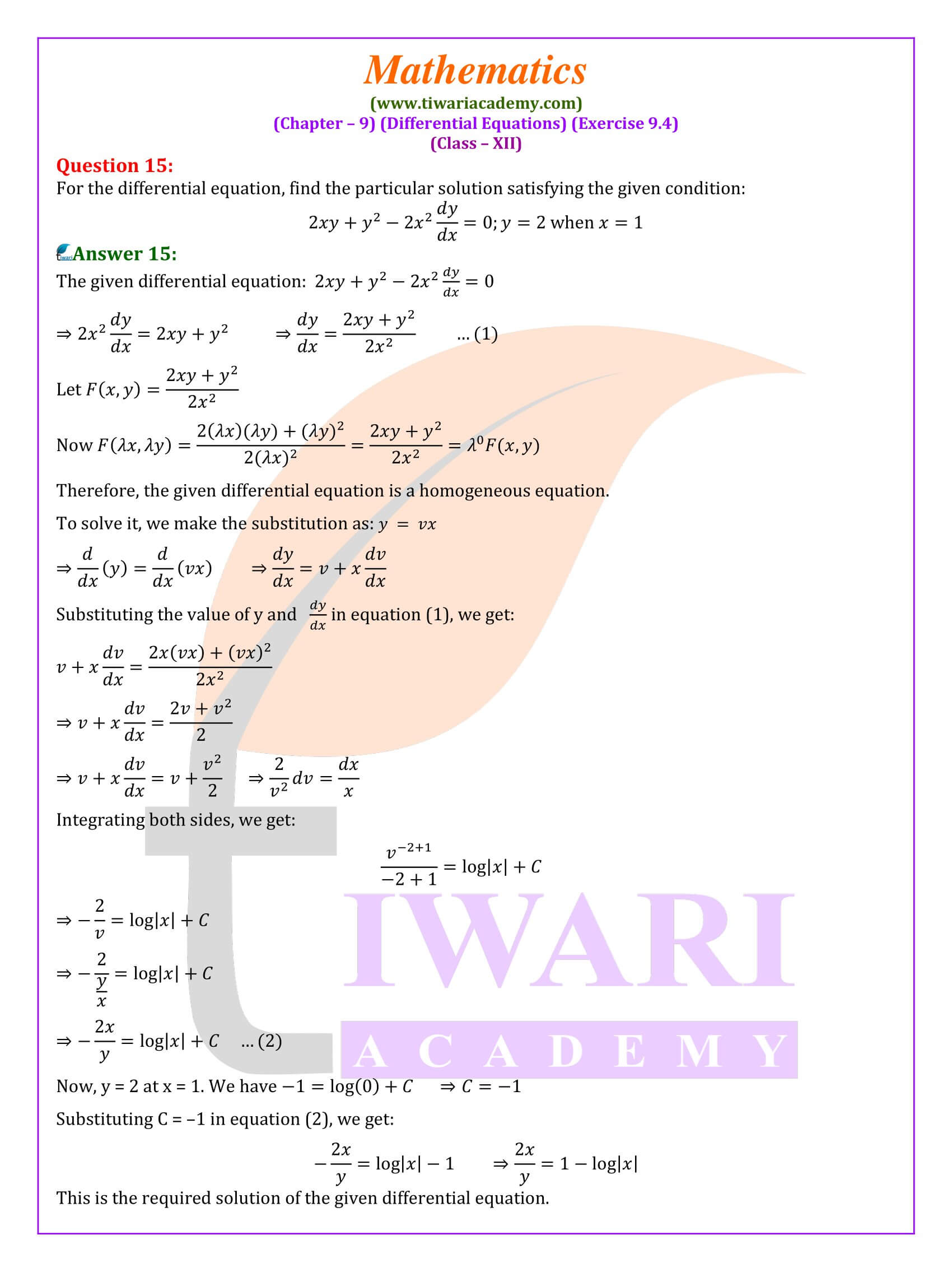 Class 12 Maths Exercise 9.4 for new session