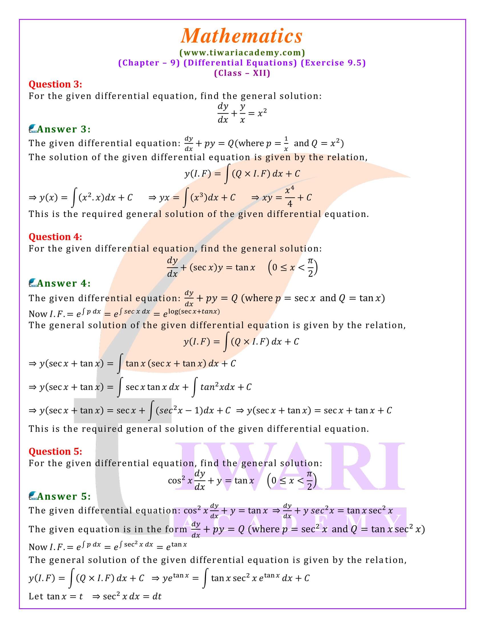 NCERT Class 12 Maths Exercise 9.5 Solutions