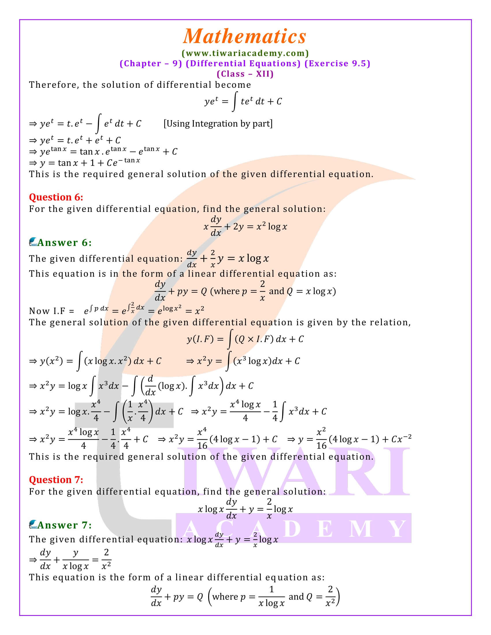 Class 12 Maths Exercise 9.5 answers in English