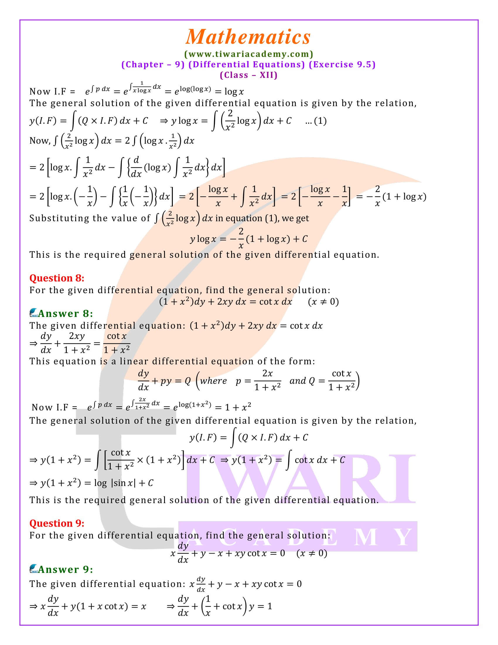 Class 12 Maths Exercise 9.5 solution guide