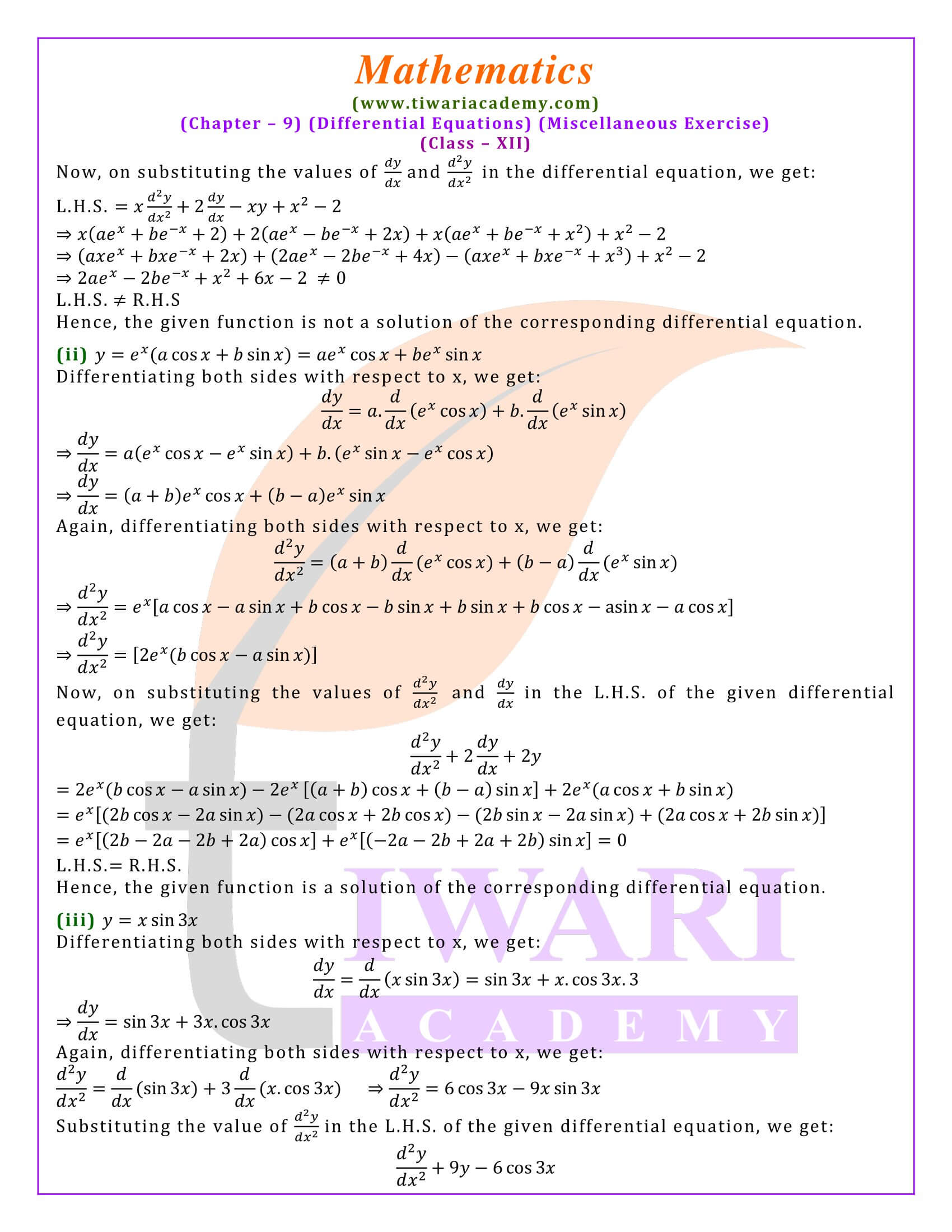 NCERT Solutions for Class 12 Maths Chapter 9 Miscellaneous Exercise