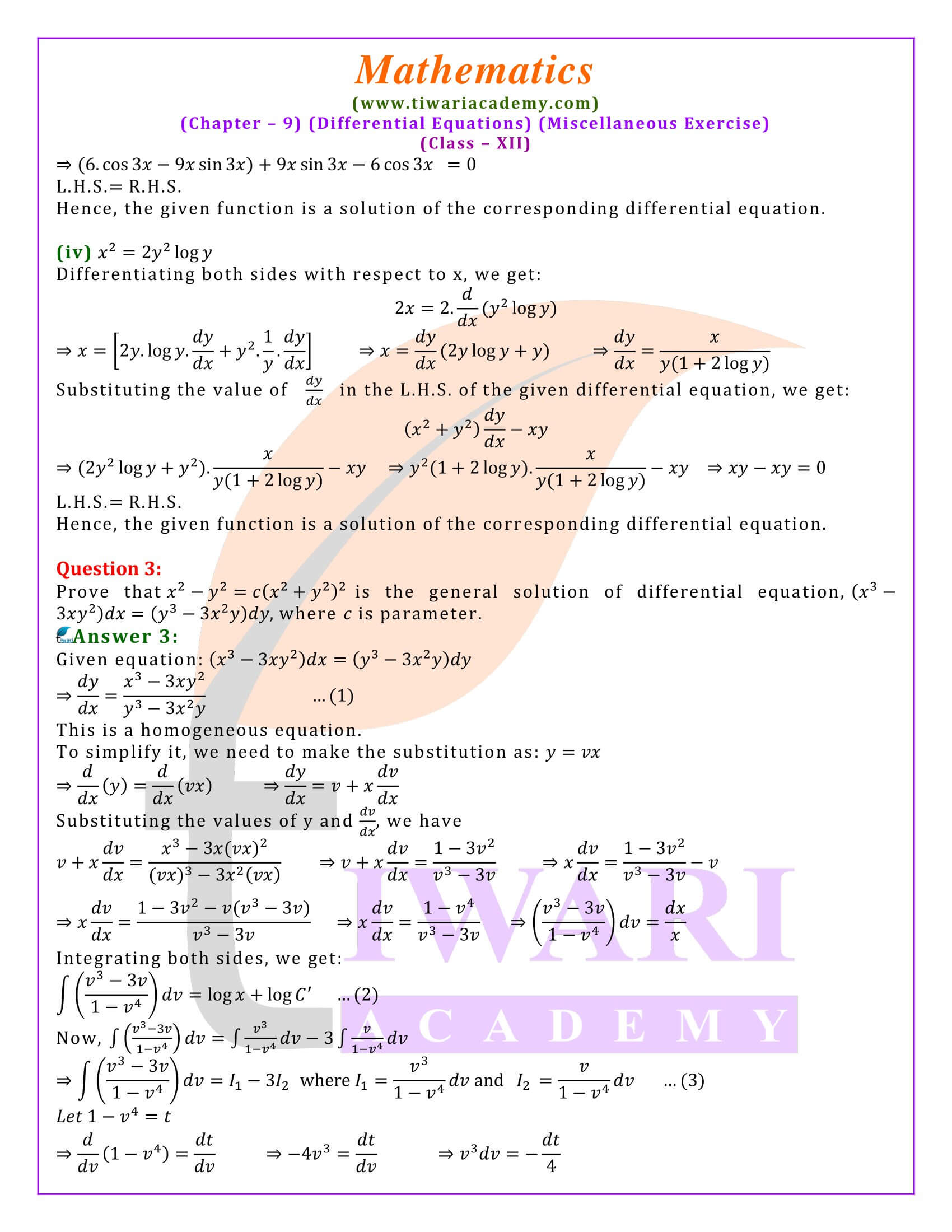 CBSE Class 12 Maths Chapter 9 Miscellaneous Exercise solutions