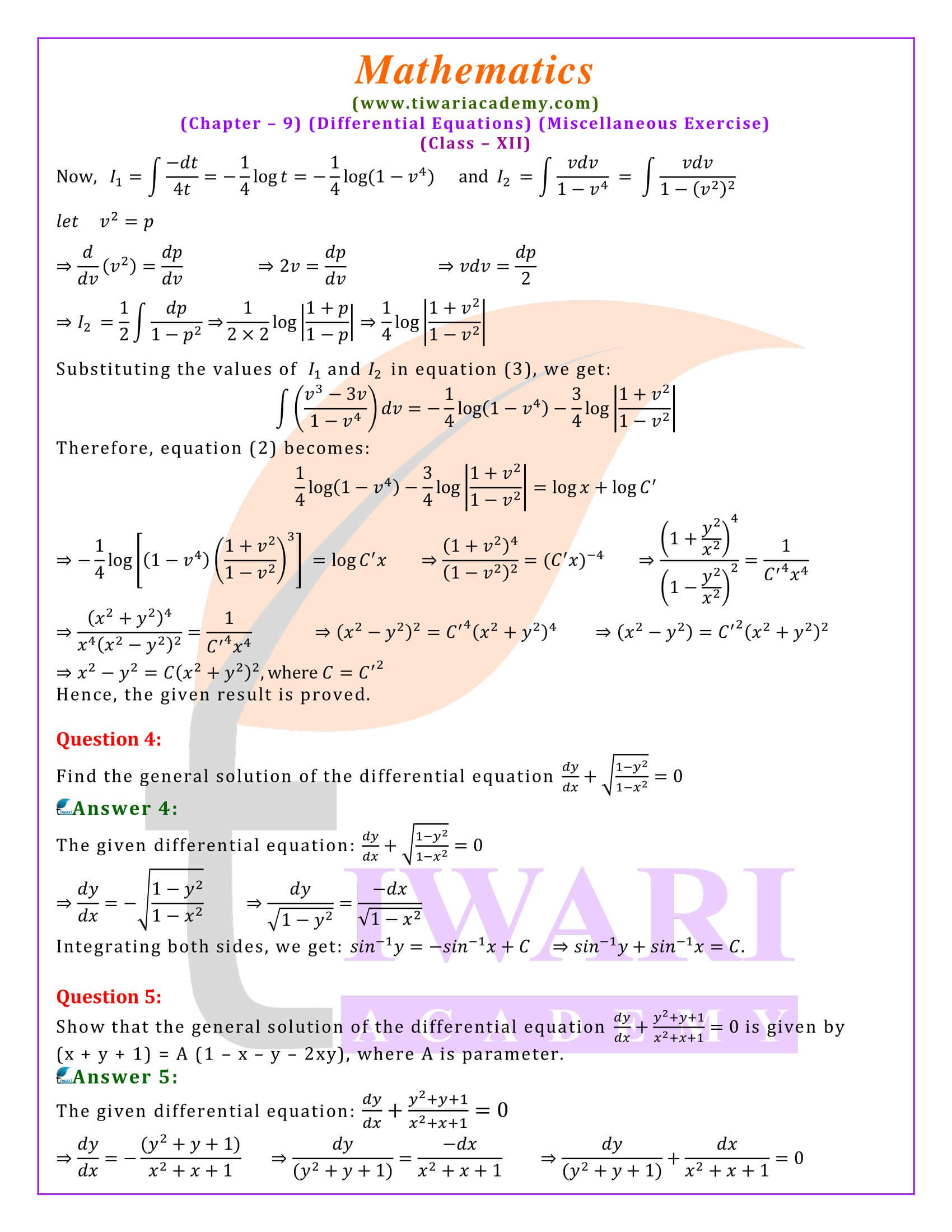 Class 12 Maths Chapter 9 Miscellaneous Exercise question answers guide