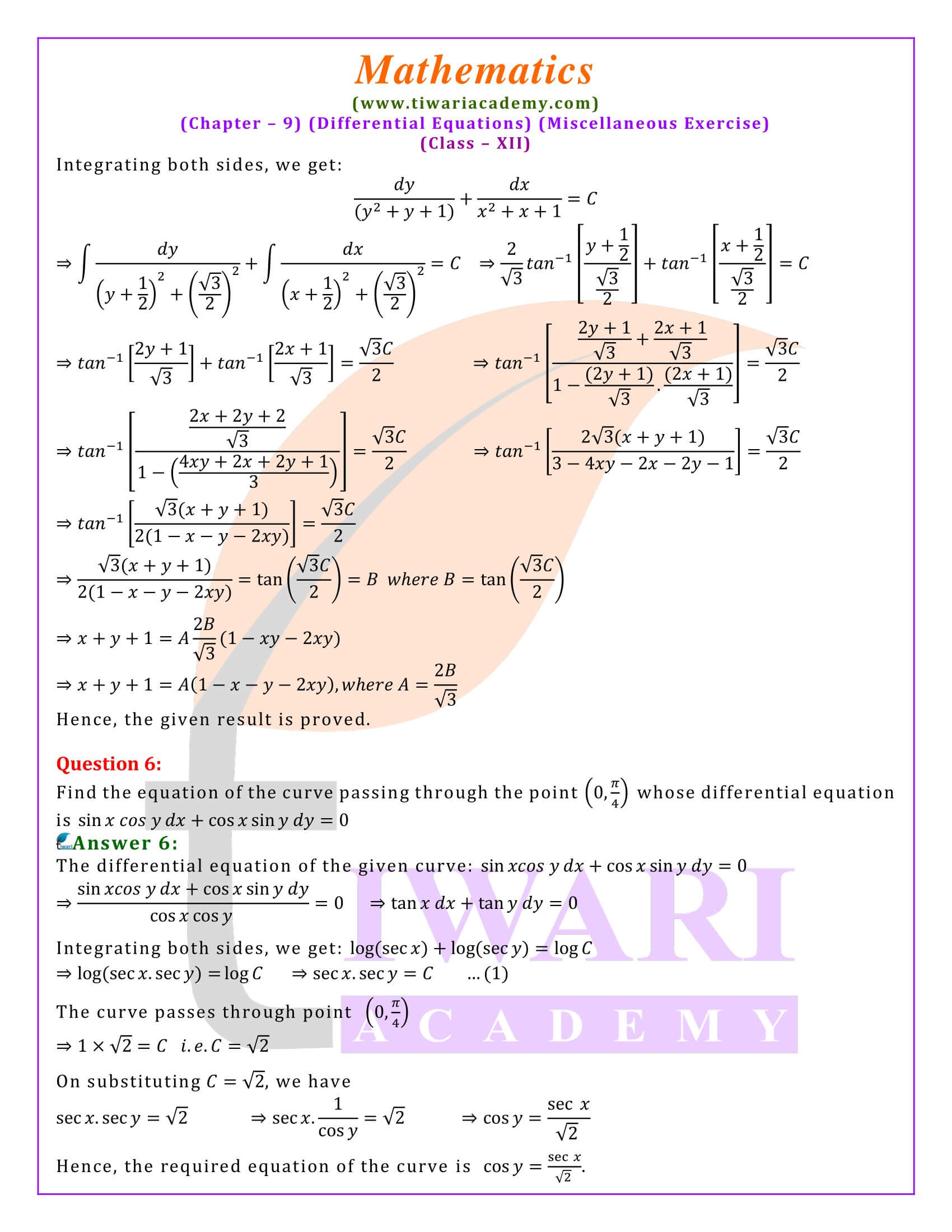 Class 12 Maths Chapter 9 Miscellaneous Exercise in english medium