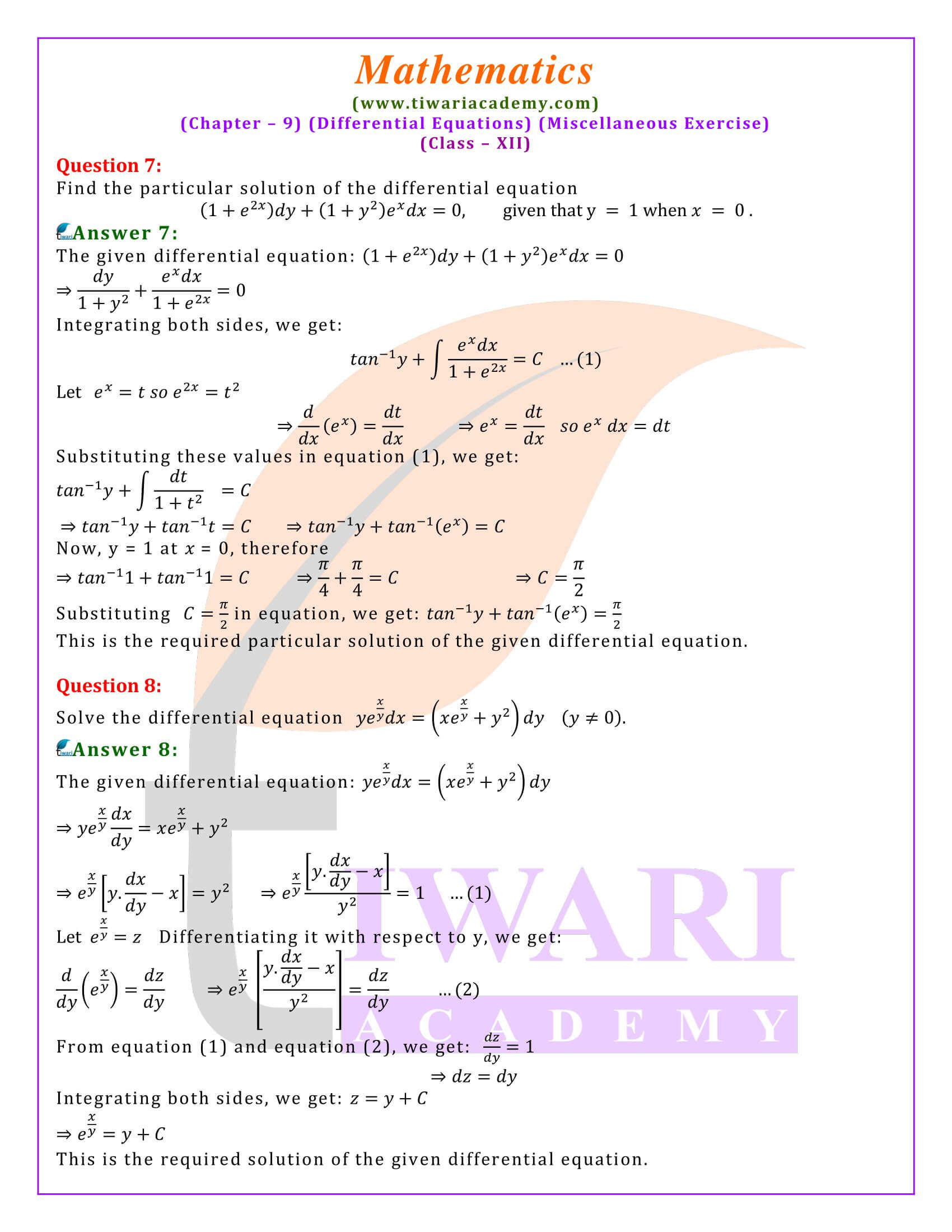 Class 12 Maths Chapter 9 Miscellaneous Exercise solutions updated for new session