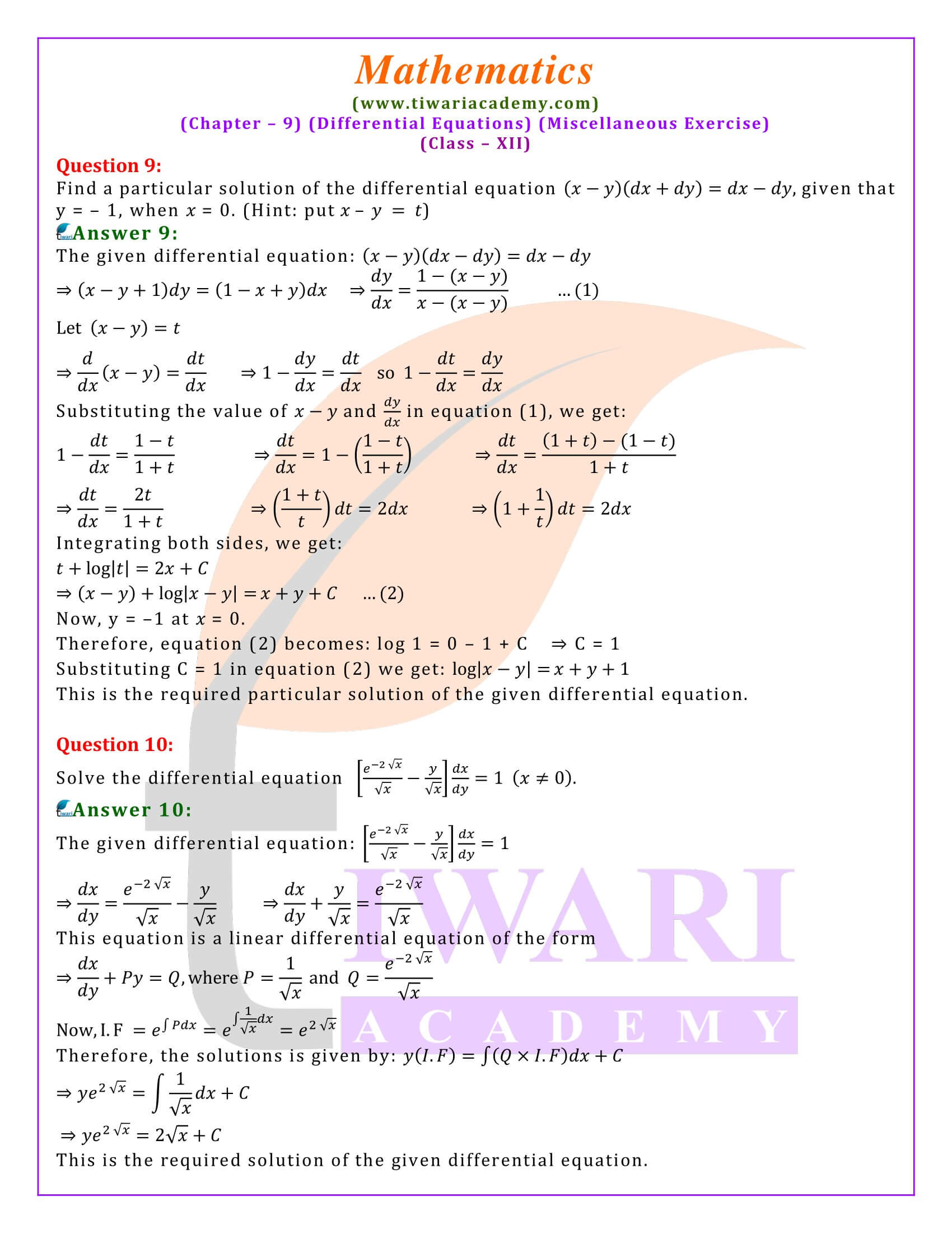 12th Maths misc. ex. 9