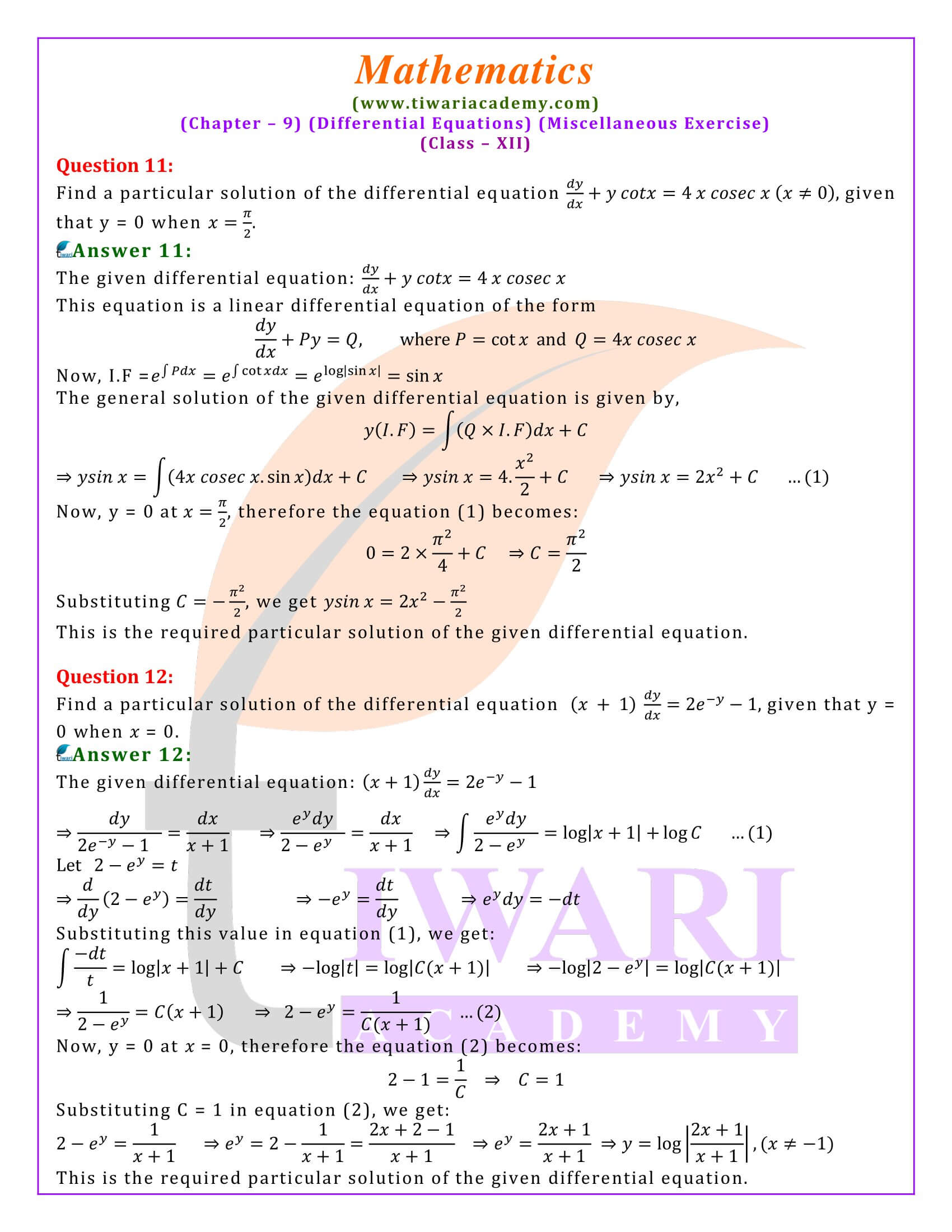 misc. ex. 9 of class 12