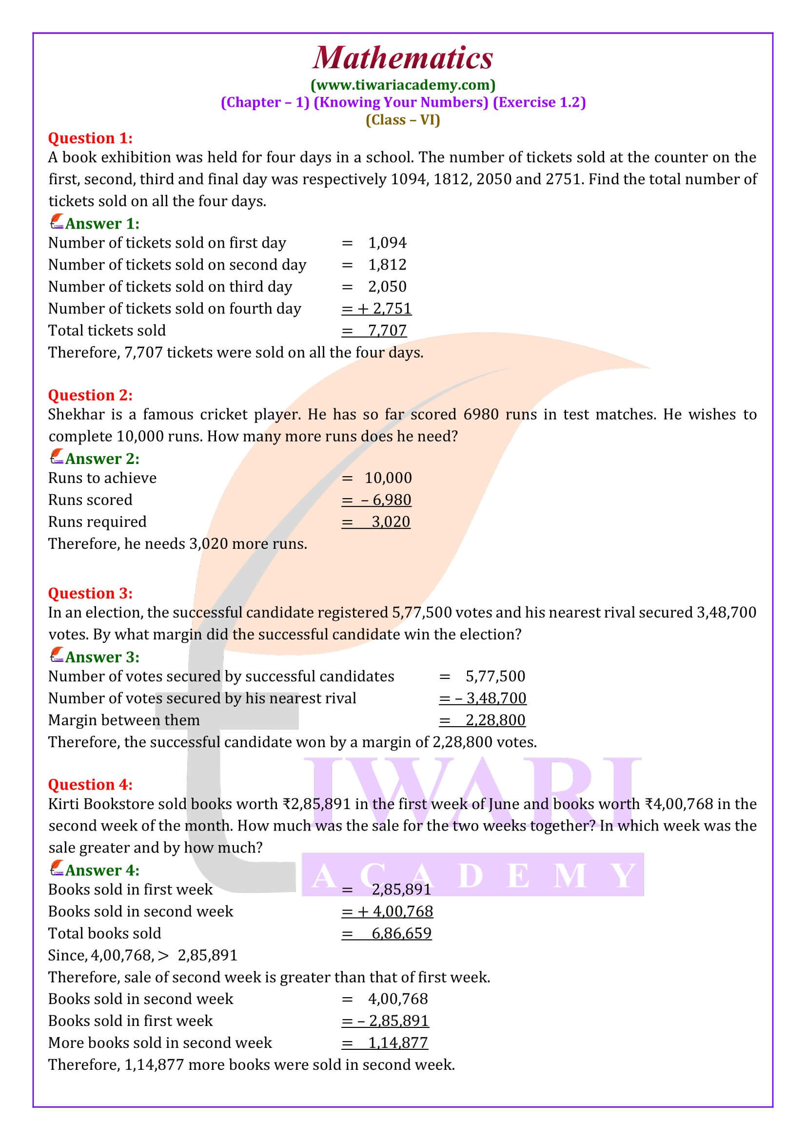 case study questions for class 6 maths chapter 1