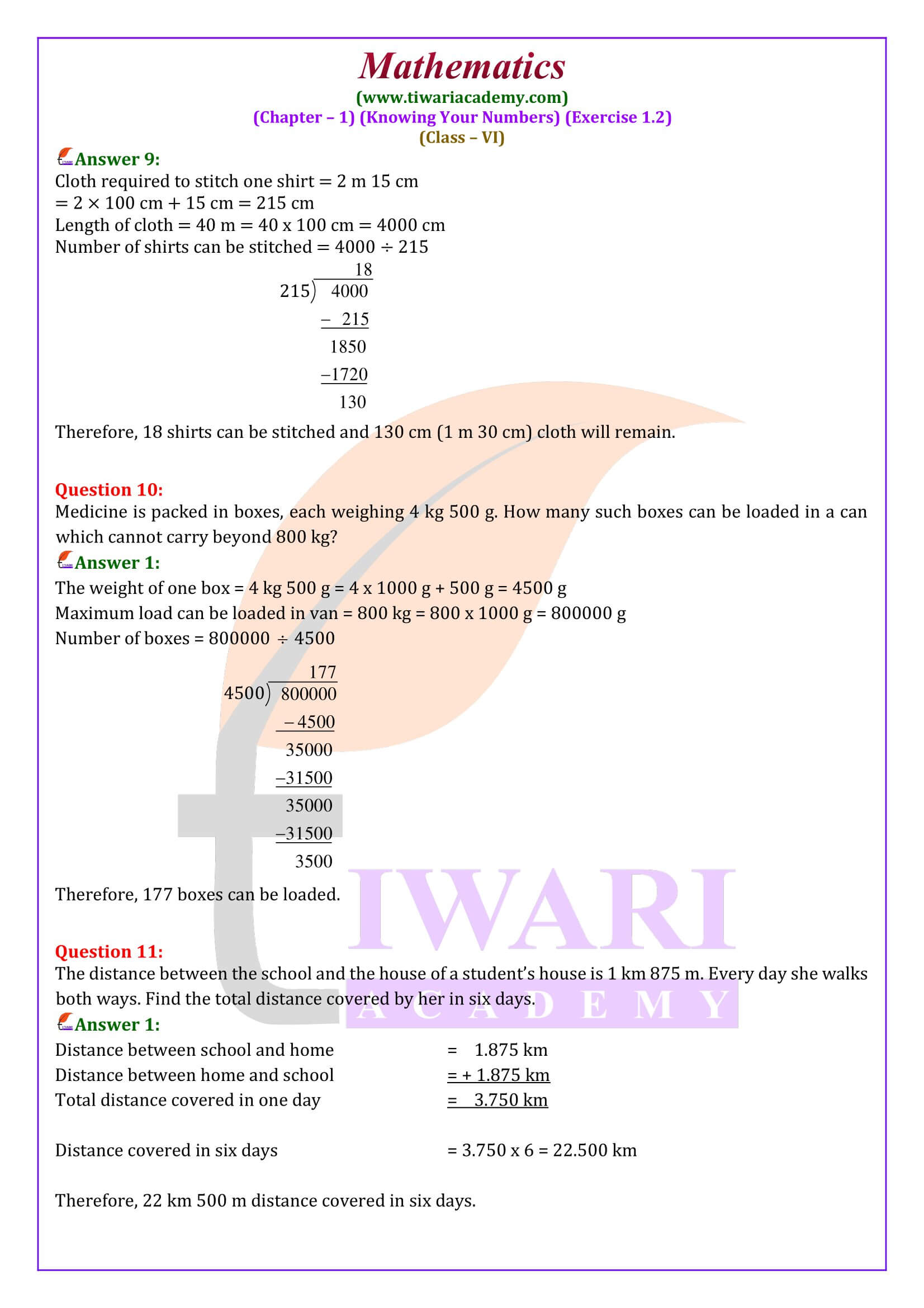 6th Maths Exercise 1.2