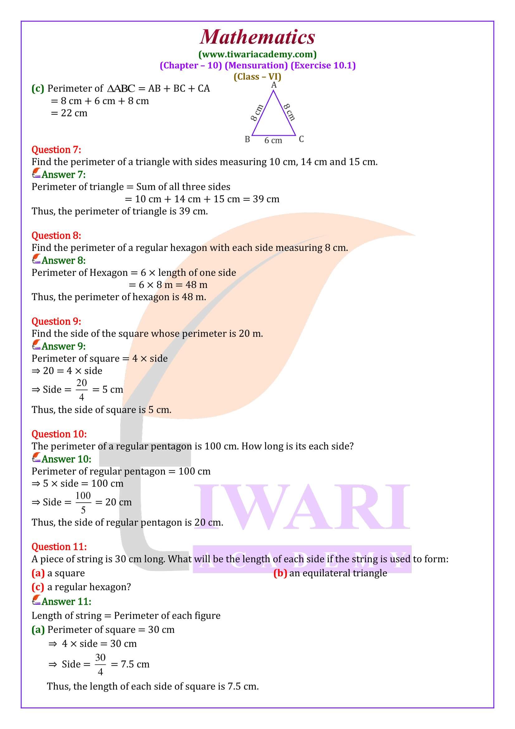 Ex. 10.1 class 6th Maths